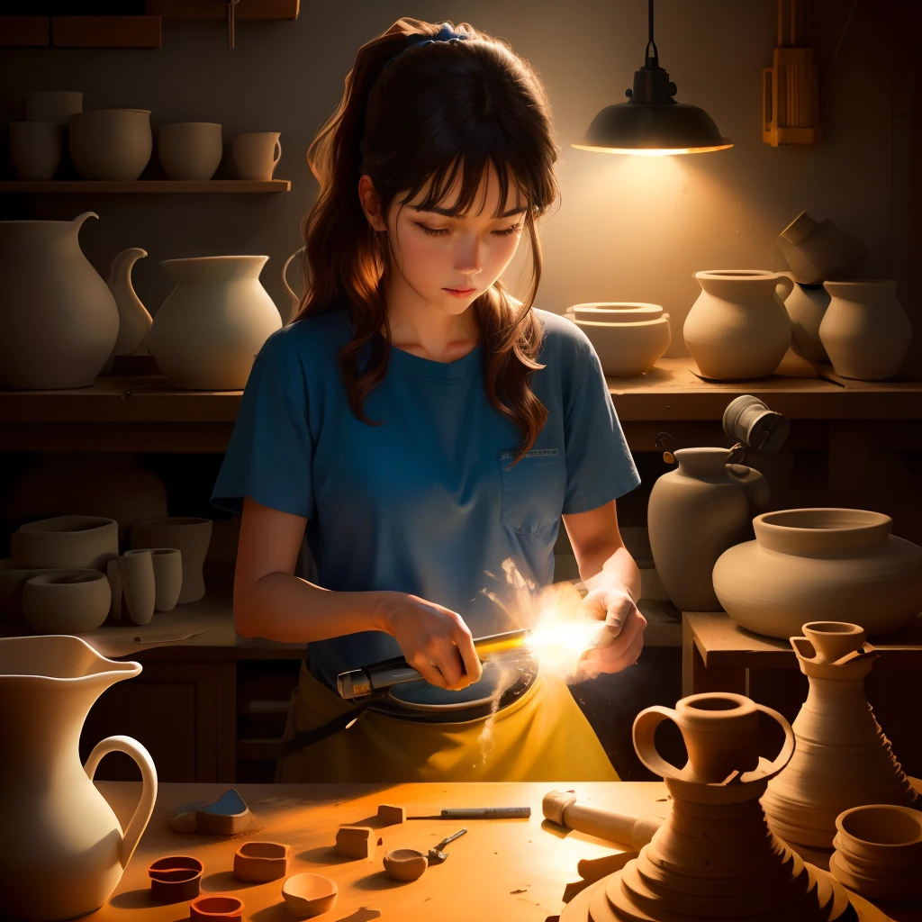 Person Modeling Clay On Black Ceramic Electric Lathe For Pottery