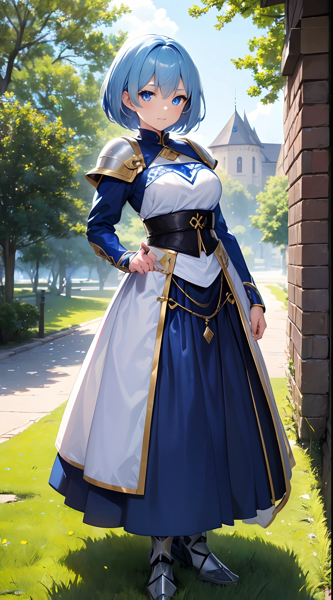 galko,1girl, solo, smile, full body, standing, long skirt, priestess, religious, holy, cute, blush, ,tall female, medieval clothing, white veil, tunic, long skirt,boots, huge brest, curvy,sexy, sensual, volouptouse, thicc, , jade green eyes