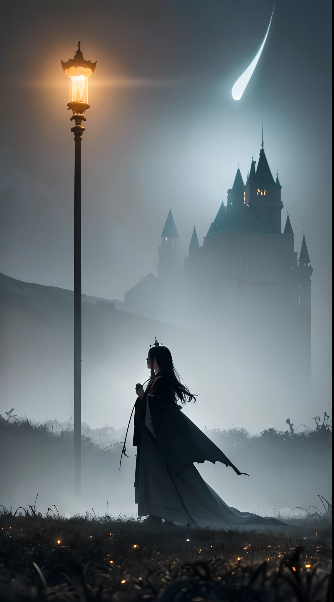 (best quality,4k,8k,highres,masterpiece:1.2),ultra-detailed,(realistic,photorealistic,photo-realistic:1.37),girl,castle,pumpkin,bats,horror,dark atmosphere,ethereal,gothic architecture,haunted,ominous,moonlit night,creepy trees,shadows,cobwebs,ancient,medieval,candlelight,lost princess,surreal,enchanted,moon,alone at night,witchcraft,black magic,mystery,secrets,majestic,whispering winds,dramatic,spellbinding,haunting,legendary,spooky,hauntingly beautiful,hazy silhouette, bewitched.