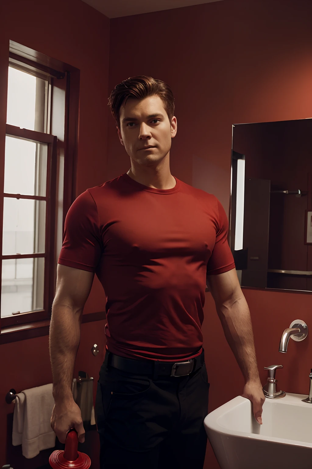 John Barrowman shirtless, muscular, ripped, virile, wearing underwear with a huge bulge in it, holding the bulge, big package, sensual, male