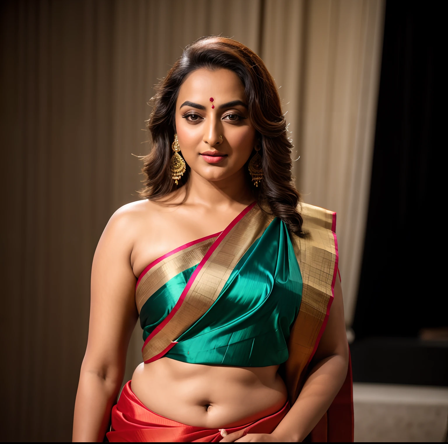 Foto RAW, photorealistic, photography, full body shot, master shot, Saree model, model Photography, Indian saree shoot, Indian traditional wear advertising photography, traditional wear brand shoot, face of Indian actress Sonakshi Sinha, masterpiece, realistic, realism, photorealism, high contrast, photorealistic Artstation 8k HD digital art trend of high definition and detailed realistic skin texture, ultra detail, realistic skin texture, armature, best quality, ultra high definition, (photorealistic:1.4),, high resolution, detail, raw photo, Re sharp, by Lee Jefferies Nikon D850 Film Stock Photo 4 Kodak Portra 400 Camera F1.6 Lens Rich Color Ultra Real Realistic Realistic Textures Dramatic Lighting Unreal Engine Trending at Art Station Cinestill 800,(pele altamente detalhada: 1.2), 8k UHD, DSLR, soft-lighting, alta qualidade, grain of film, Fujifilm XT3
