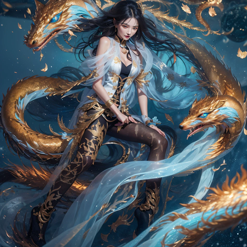 Flying Nine-Tailed Light Blue Sky Division Flame Long-haired Fox Star，een Erotica，Torch night black golden orange brocade silk snake print silk pants，Rouge diamond tulle sheer lizard-patterned leggings，Fat Girl Space Fly in the Snow 1:900 miniatures，Front view，Pure transparency，Wear boxing gloves，Wear thick-framed reflective sunglasses with gold wire，Panorama ultra-wide angle，extremely happy，The texture of the real person is delicate，Strong visual impact，hyper-detailing，Dream girl，Refined face，prettyeyes，Hair strands float in the air， cherry Models，Zhou Xiaotong，crystal-clear，Good sense of perspective，Light and shadow effects，16K smooth，Surface reflected light，Flowing black hair，Water Goddess 32K，复杂，ellegance，highly  detailed，A majestic，Digital photography，Autumn cowboy shot，surrealism painting，Broken rubies，Beating magic，Entwined water magic，（tmasterpiece，Cinematic light，Fine beautiful eyes：1.2），hdr，Void 5 Energy Storm，(China 1 girl，Black eyes:1.5），Rouge skin，Glowing skin，(sitting on the stone：1.5），delicated face，Black color hair，Put on palatial gold armor，cropped shoulders，，short  skirt，Beautiful golden armor，Rained，big breasts beautiful，looking at viewert，Face away from the camera，tmasterpiece，Lateral face,Side portrait close-up