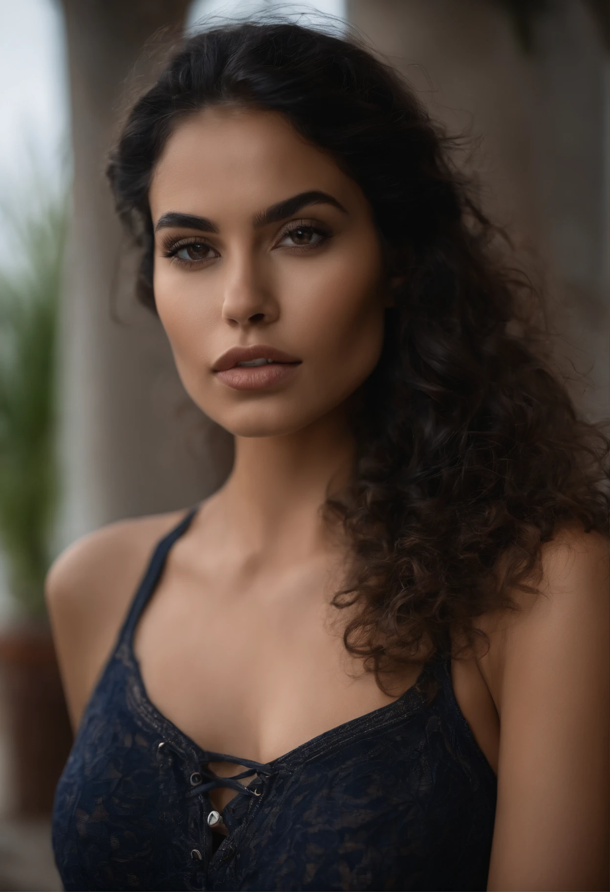 Photo of a 22-year-old Latina girl, .RAW, beautiful woman, ( long wavy black hair), grosse poitrine , ((portrait)), ((Detailed face: 1.2)), ((Detailed facial features)), (finely detailed skin), pale skinned, Highly detailed deep-neckline skin-tight leather shorts with white top , Environment of megacities, (couleurs froides), humide, humide, reflections, (Masterpiece) (proportion parfaite)(photo realist)(Best quality) (Detailed) photographed on a Canon EOS R5, Objectif 50mm, f/2.8, Hdr, (8k) (wallpaper) (lighting cinematic) (dramatic lighting) (mise au point nette) (complexe) , visage avec baiser soufflant , A very beautiful woman . Avec du style