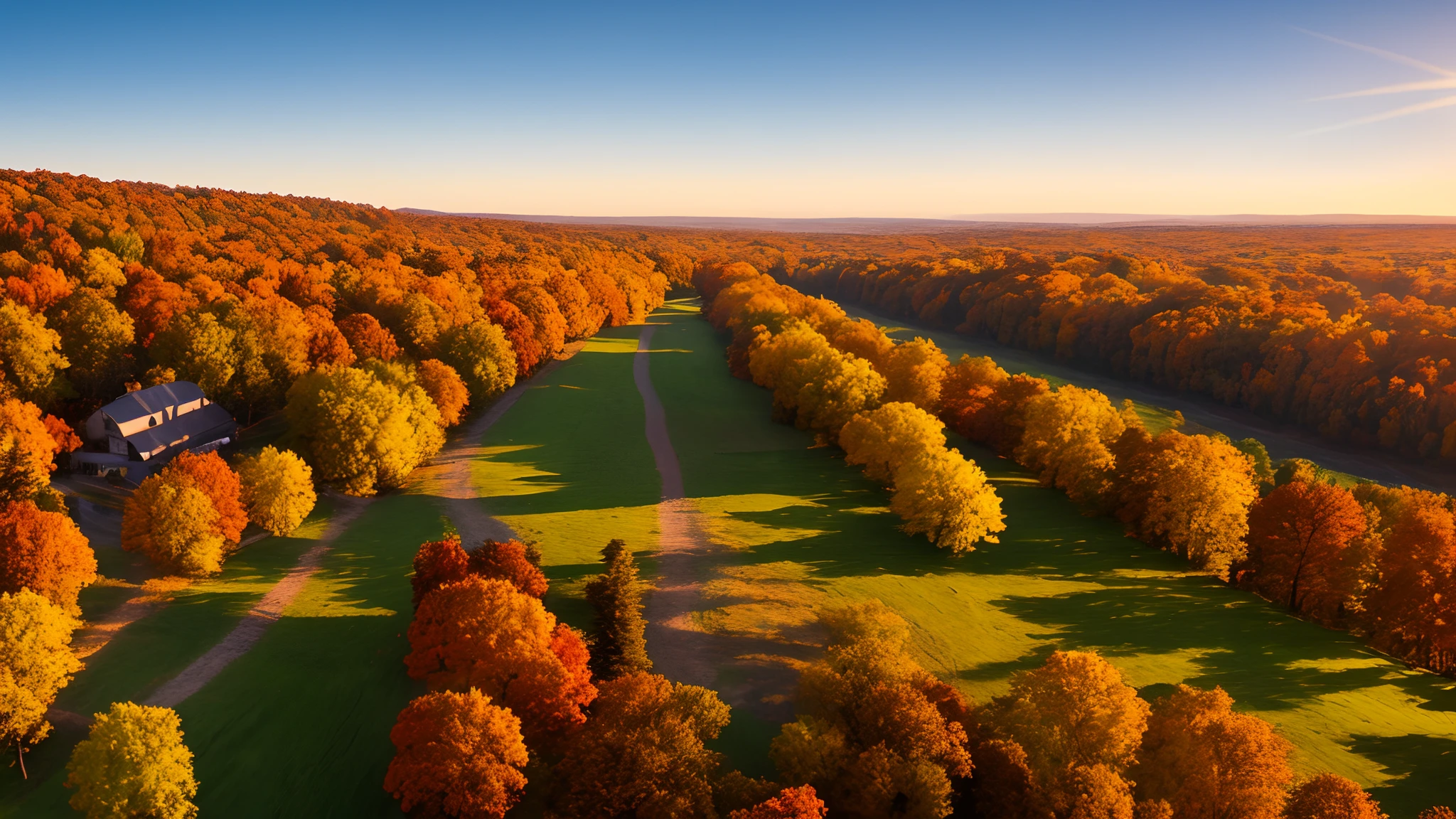 Idyllic,Rustic,the setting sun,bird's eyes view,autumnal,