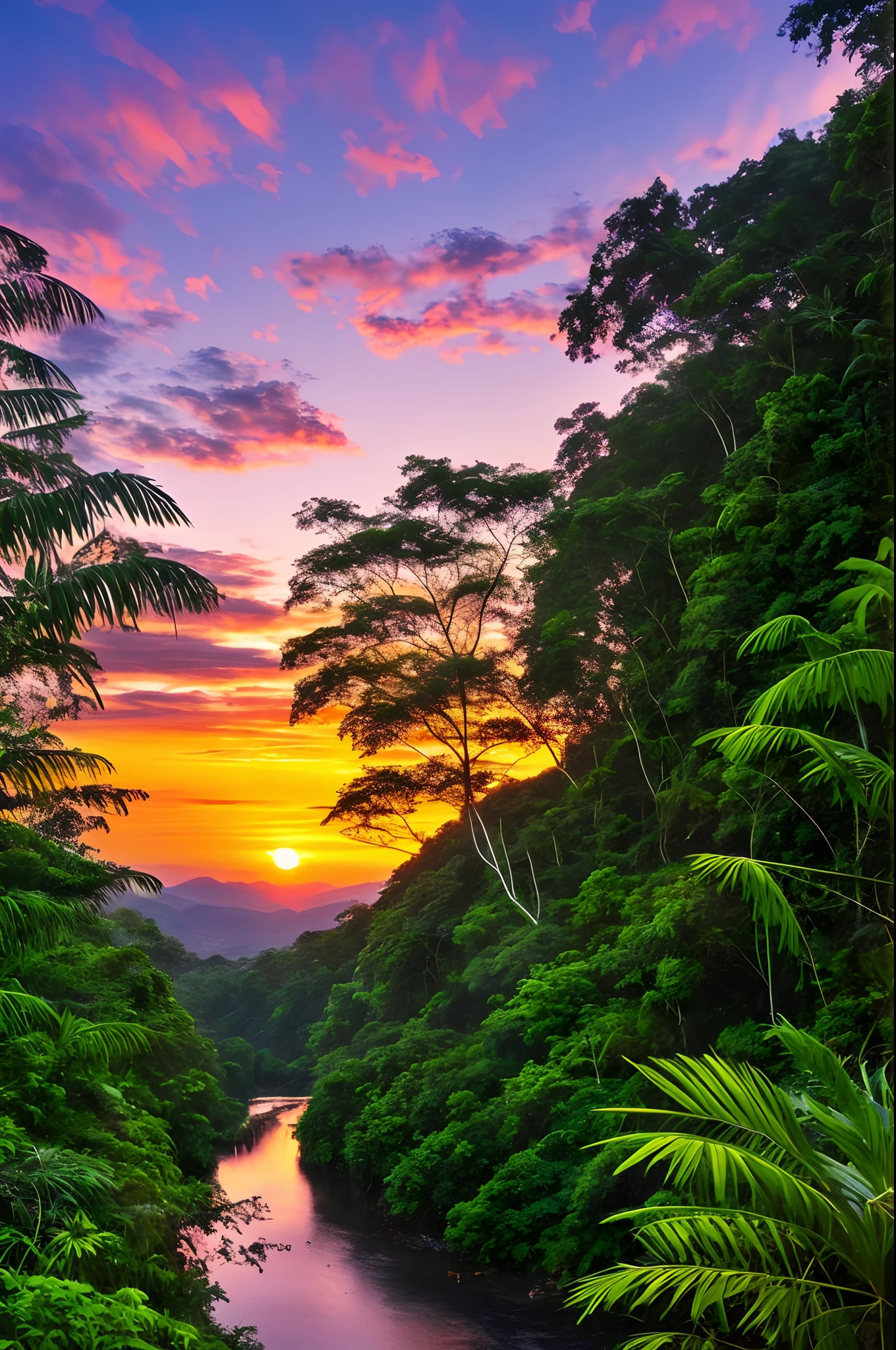 Rainforest aesthetic view, sunrise,