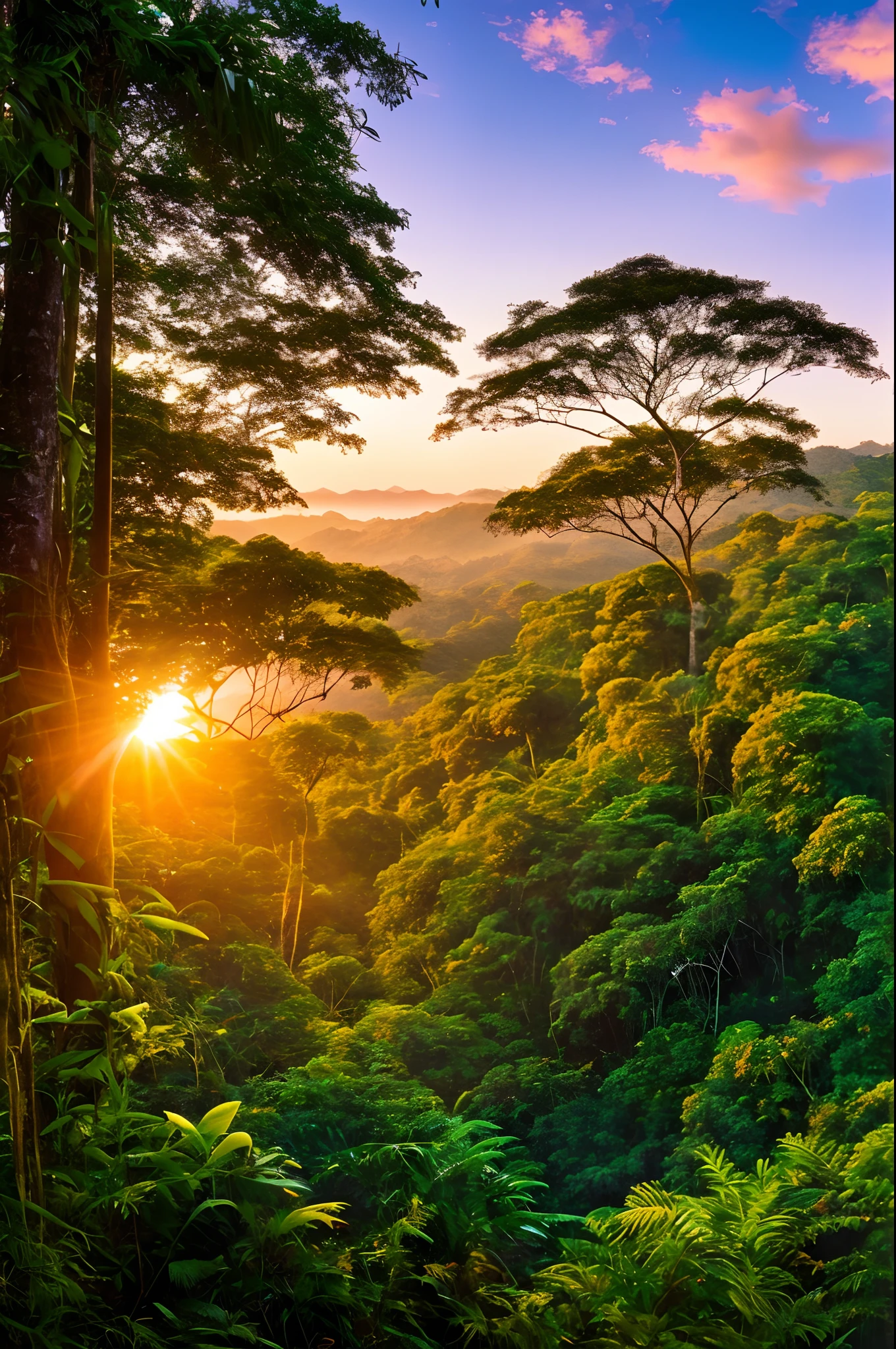 Rainforest aesthetic view, sunrise,