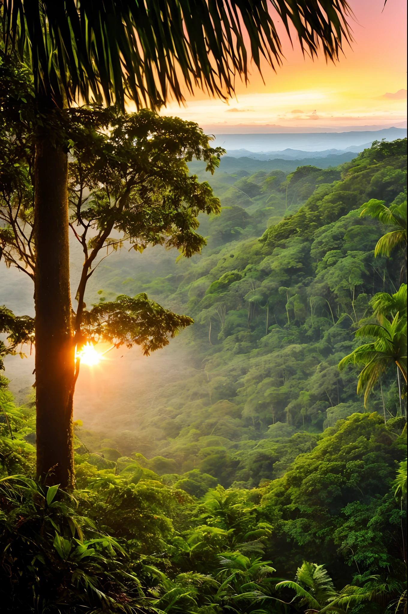 Rainforest aesthetic view, sunrise,