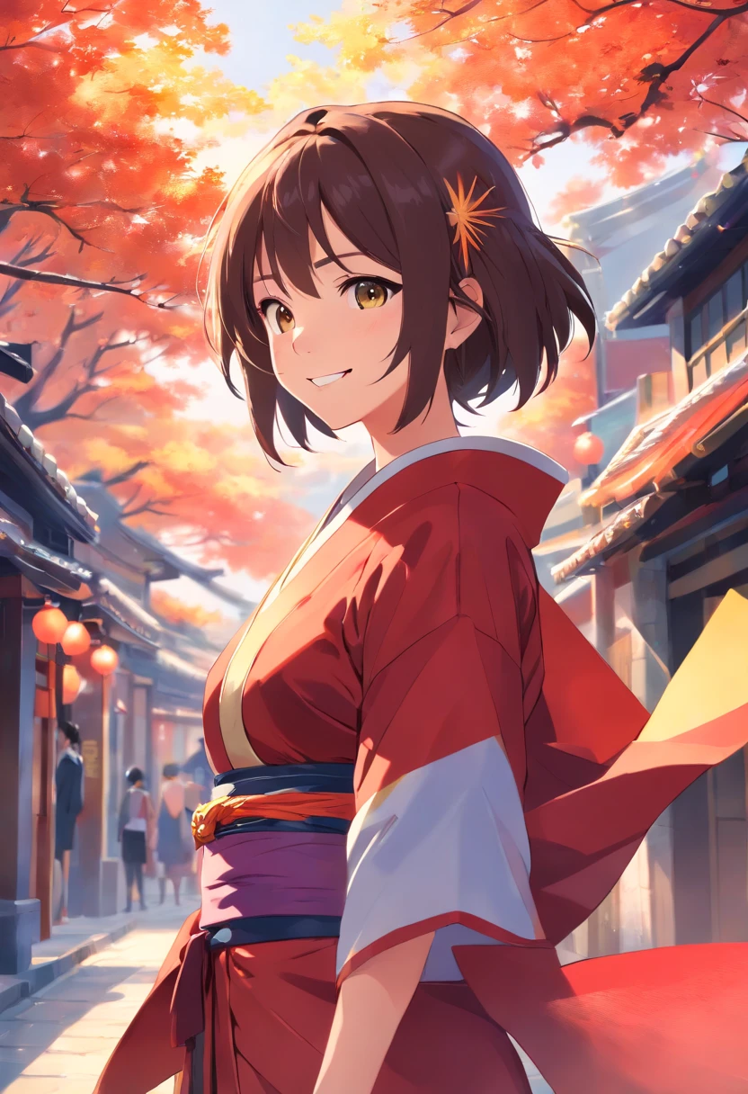 masterpiece, highres, best quality, 1girl solo, megumin, smile, kimono