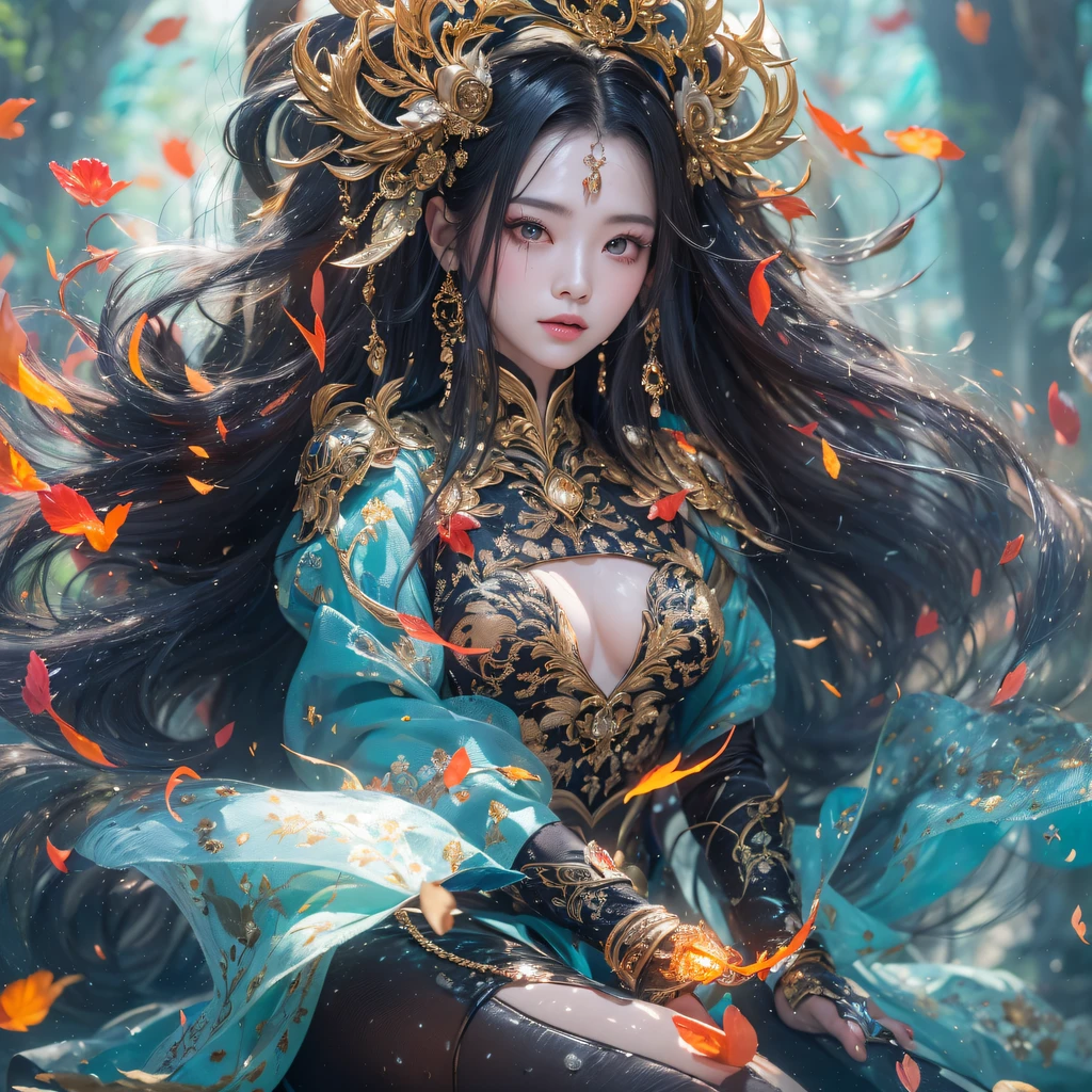 Flying Nine-Tailed Light Blue Sky Division Flame Long-haired Fox Star,een Erotica,Torch night black golden orange brocade silk snake print silk pants,Rouge diamond tulle sheer lizard-patterned leggings,Fat Girl Space Fly in the Snow 1:900 miniatures,Front view,Pure transparency,Wear boxing gloves,Wear thick-framed reflective sunglasses with gold wire,Panorama ultra-wide angle,extremely happy,The texture of the real person is delicate,Strong visual impact,hyper-detailing,Dream girl,Refined face,prettyeyes,Hair strands float in the air, cherry Models,Zhou Xiaotong,crystal-clear,Good sense of perspective,Light and shadow effects,16K smooth,Surface reflected light,Flowing black hair,Water Goddess 32K,复杂,ellegance,highly detailed,A majestic,Digital photography,Autumn cowboy shot,surrealism painting,Broken rubies,Beating magic,Entwined water magic,(tmasterpiece,Cinematic light,Fine beautiful eyes:1.2),hdr,Void 5 Energy Storm,(China 1 girl,Black eyes:1.5),Rouge skin,Glowing skin,(sitting on the stone:1.5),delicated face,Black color hair,Put on palatial gold armor,cropped shoulders,,short skirt,Beautiful golden armor,Rained,big breasts beautiful,looking at viewert,Face away from the camera,tmasterpiece,Lateral face,Side portrait close-up