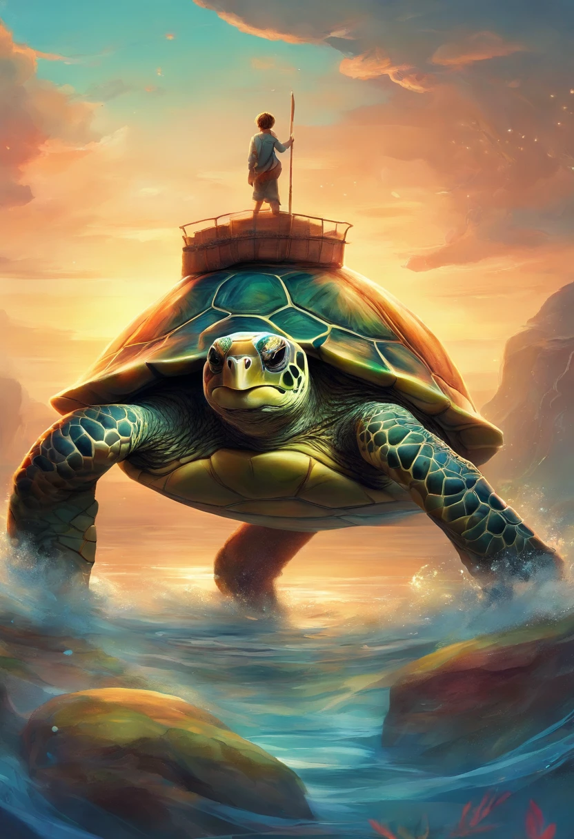 There is a turtle,Has the face of a cute cat swimming in the sea, Has a cute cat face, With turtle shell, Diving in the water,