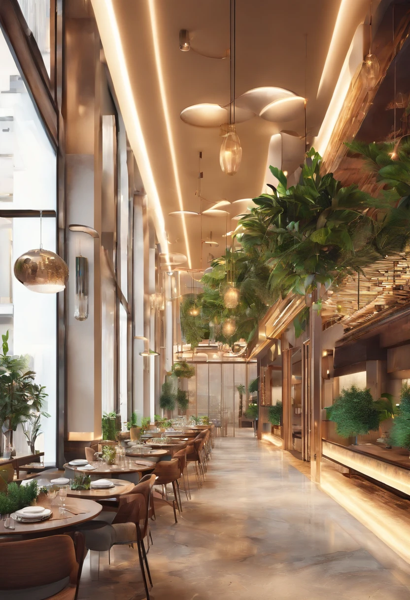 planta baixa de um restaurante moderno, contemporary, jovem, of 120m2 with space divisions, in high resolution 4K