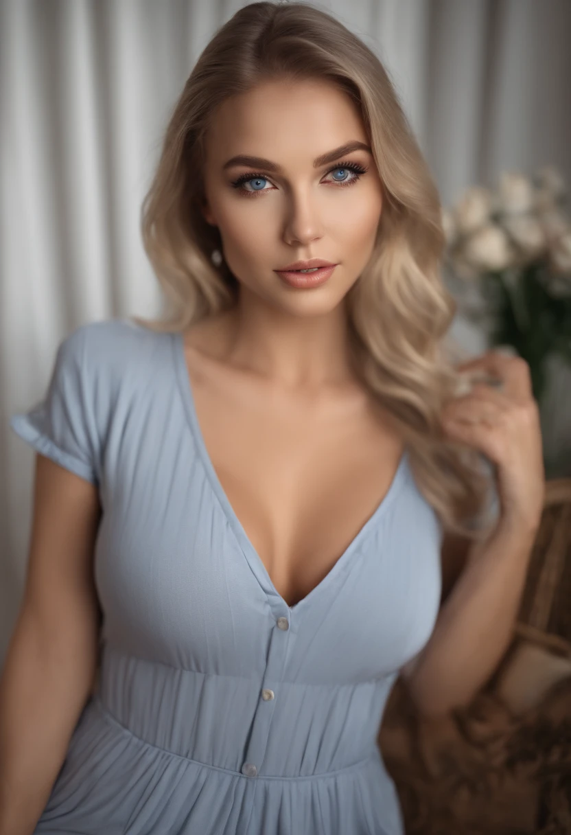 arafed frau voll , Sexy girl with blue eyes, ultra realistisch, Akribisch detailliert, portrait sophie mudd, blonde hair and large eyes, Selfie einer jungen Frau, Augen im Schlafzimmer, Violet Myers, ohne Make-up, Natural makeup, Blick direkt in die Kamera, Gesicht mit Artgram, dezentes Make-up, Stunning full body shot, die auf dem Bett kniet, im Schlafzimmer, medium to large bust size