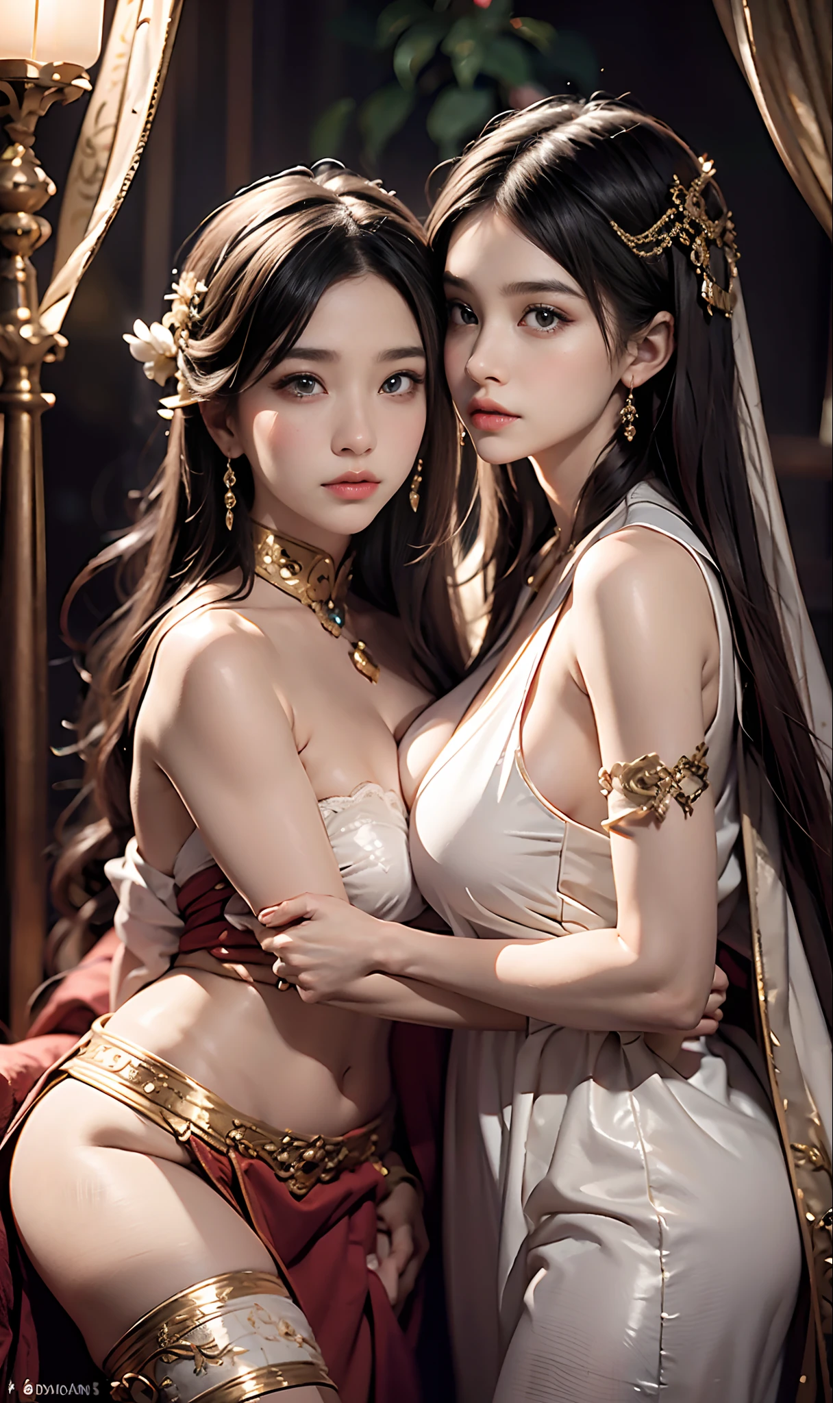 Noble Woman,jewelry,Jade foot,depth of fields, A high resolution, ultra - detailed, filigree, RAWE is very detailed, very detailed eyes and faces, Sharp pupils, realistic pupil, tack sharp focus, cinmatic lighting,full bodyesbian,Bigboobs,long leges,From the front side,banquet,dynamicposes,Normal posture,closeup of face