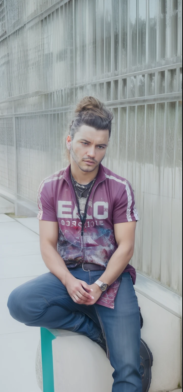 (dark shot:1.1), epic realistic, semi-cyborg male, 40y, biomechanical arms, dark caramel blonde sides ringlets hair with blond highlight, faded, (neutral colors:1.2), (hdr:1.4), (muted colors:1.2), hyperdetailed, (artstation:1.4), cinematic, warm lights, dramatic light, (intricate details:1.1), complex background, (rutkowski:0.66), (teal and orange:0.4), (intricate details:0.9), (hdr, hyperdetailed:1.2), (natural skin texture, hyperrealism, soft light, sharp)