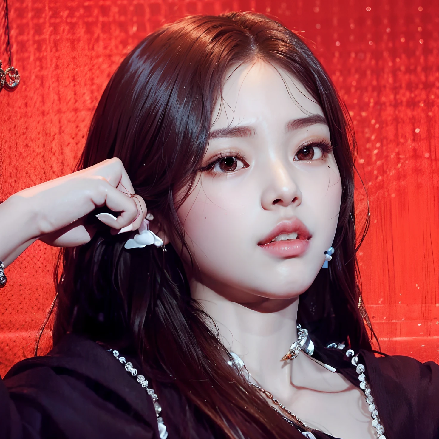 a close up of a woman with long hair and a necklace, sun yunjoo, jossi of blackpink, blackpink jennie, portrait of jossi of blackpink, park ji-min, heonhwa choe, korean idol, cl, beautiful south korean woman, hwang se - on, lee ji - eun, lee ji-eun, shin min jeong