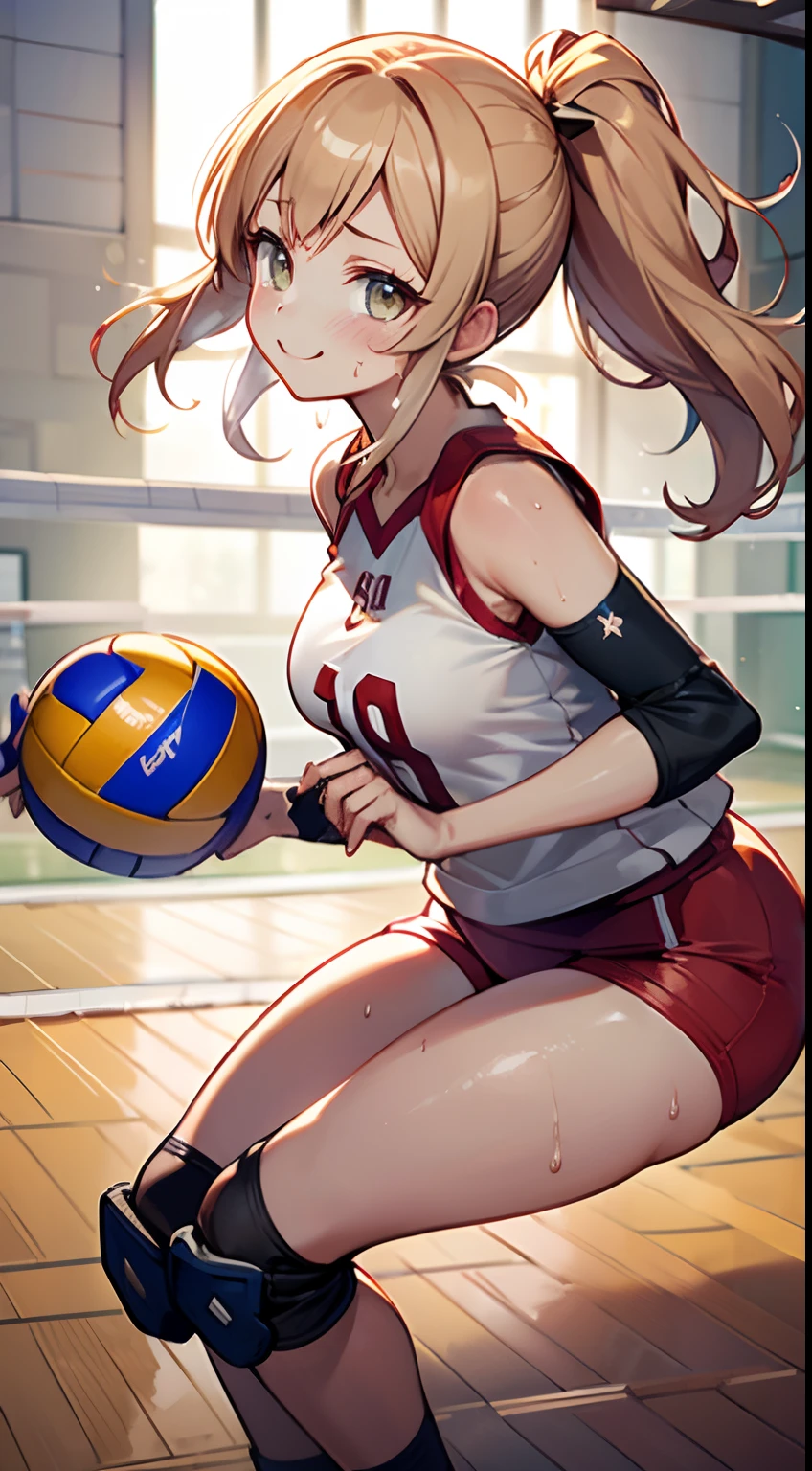 unity 8k wallpaper, anatomically correct, (((masterpiece))), (((best quality))), (((ultra detailed))), (((high-resolution))), ((Ultimate cutie)), perfect hands, perfect finger, (((good anatomy))), detailed beautiful face, shiny hair, (((gyaru))), (potbelly), (curvy), medium breasts, ((Thick thighs)), (((solo))), ((seductive smile)), (((blush))), Eyes are heart marks, (heart shaped pupils), ((trembling)),
BREAK, (((sit astride the perfectly spherical shape 6-inch volleyball))), (((Straddling a perfectly spherical 6" volleyball))), (((Perfectly spherical 6" volleyball fits perfectly crotch))), BREAK, (((Rub the Perfectly spherical 6" volleyball against crotch))), (masturbation),
BREAK, (Collared volleyball uniforms), sleeveless, ((buruma)), ((kneepad)), pussy juice stained, (elbow pad), (((sweat))), (((covered in sweat))), ((deep breathing)), in Volleyball Court, indoor, lighting, looking at viewer, full body, (spoken heart)