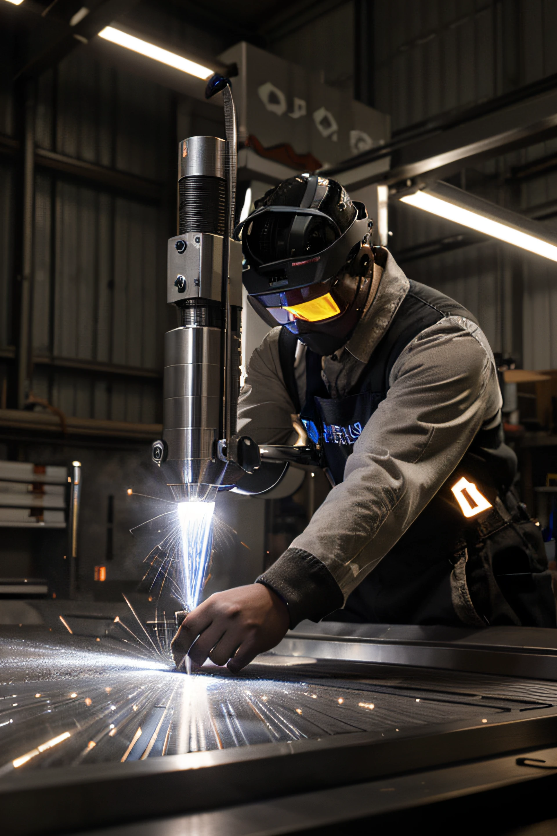 Make an image of a laser machine that is cutting stainless steel in a resolution of 1920 x 1080