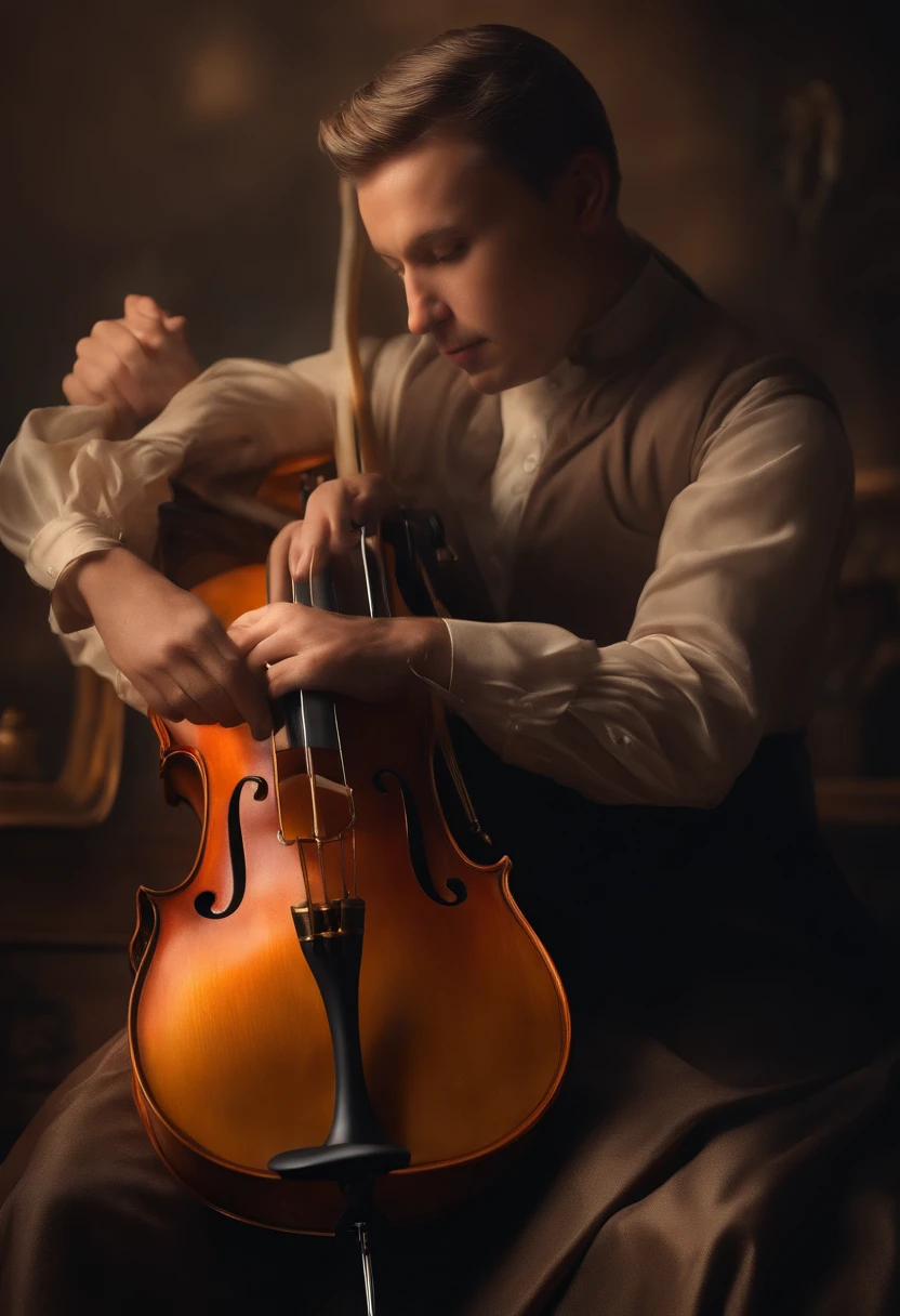 (melhor qualidade,4k,8k,Altas,master part:1.2),ultra-detalhado,Realistic,retrato,Pintura,hyper-realistic,retrato,Pintura,luz encantadora,figura angelical,trombone,Nuvens celestiais,cinemactic,imagem
