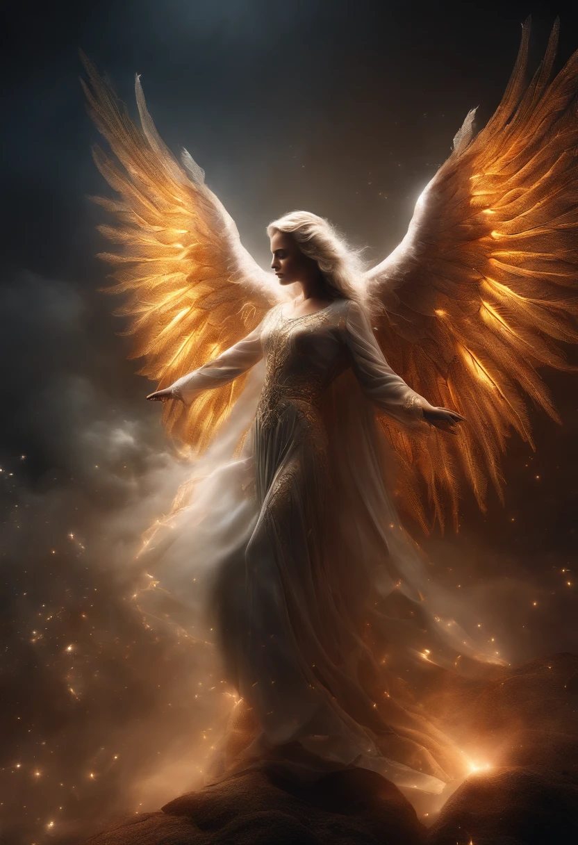 cosmic fallen angel, olhos claros brilhantes, Biomechanicals, estranho, assustador, Pesadelo, cores muito brilhantes, light particles, com luz brilhante, Mshiff, Arte do papel de parede, Papel de parede UHD