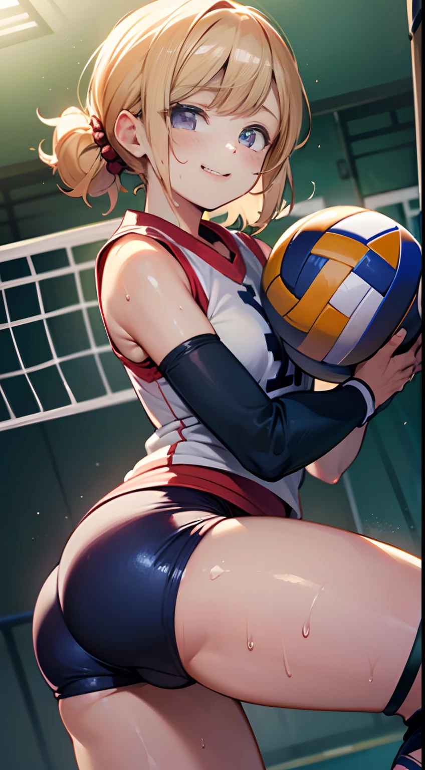 UHD, anatomically correct, 8k, (((masterpiece))), (((best quality))), (((ultra detailed))), (((high-resolution))), ((super fine illustration)), ((Ultimate cutie)), detailed beautiful face, solo, ((gyaru)), potbelly, ((curvy)), shiny hair, happy, smile, (blush),
BREAK, (((buruma))), ((sleeveless volleyball uniform)), ((elbow pad)), ((kneepad)), buruma, buruma,
BREAK, (((throw the Dirty spherical shape 6-inch volleyball))), ((sweat)), (perspired), (heavy breathing), sense of depth, in gymnasium, lighting, looking at viewers, (dynamic angle)