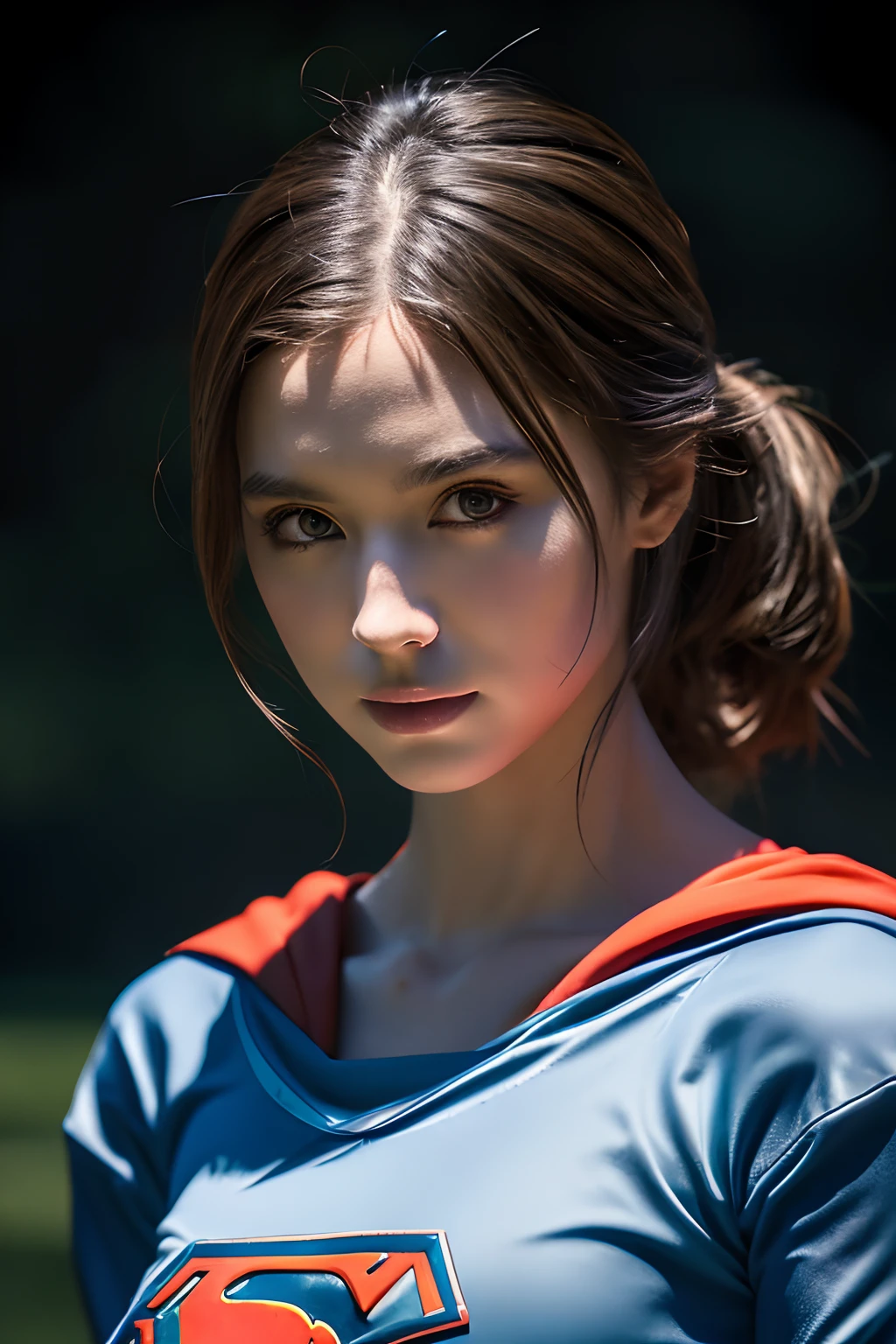 Beautiful mature Nordic college girl、Supergirl Costumes、Outside Track Field、((Slimed、小柄))、Photorealsitic、a picture、​masterpiece、reallistic、真实感、photorealisim、High contrast、Photorealistic Art Station Trending Digital Art 8k HD High Definition and Detailed Realistic, detaileds, Skin Texture, ultra-detailliert, realistic skin textures, armature, top-quality, 超A high resolution, (Photorealsitic:1.4),, hight resolution, detaileds, Raw foto, Sharp Re, Nikon D850 Film Stock Photo by Lee Jefferies 4 Kodak Portra 400 Camera F1.6 lenses rich colors hyper realistic lifelike textures dramatic lighting unreal engine artstation trends synestil 800,