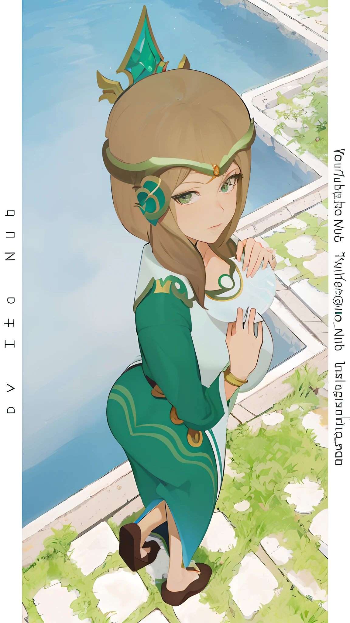 cartoon drawing of a woman in a green outfit eating a bowl, lady palutena, youthful taliyah, highly detailed exquisite fanart, tatsumaki, made with anime painter studio, inspired by Koryusai Isoda, inspired by Tsubasa Nakai, palutena, high quality fanart, inspired by Nishikawa Sukenobu