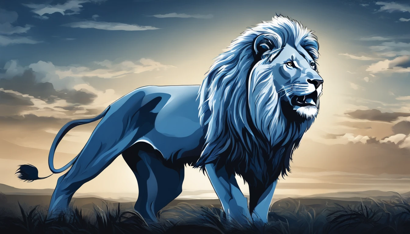 a blue lion with a white mane and a black mane, roaring blue lion. majestic, lion head, 2 d full body lion, half lion, with the mane of a lion, lion, vector art, king of the jungle, blue colored, detailed vectorart, vector art style, highly detailed vector art, extremely high quality artwork, vectorial art, hd vector art