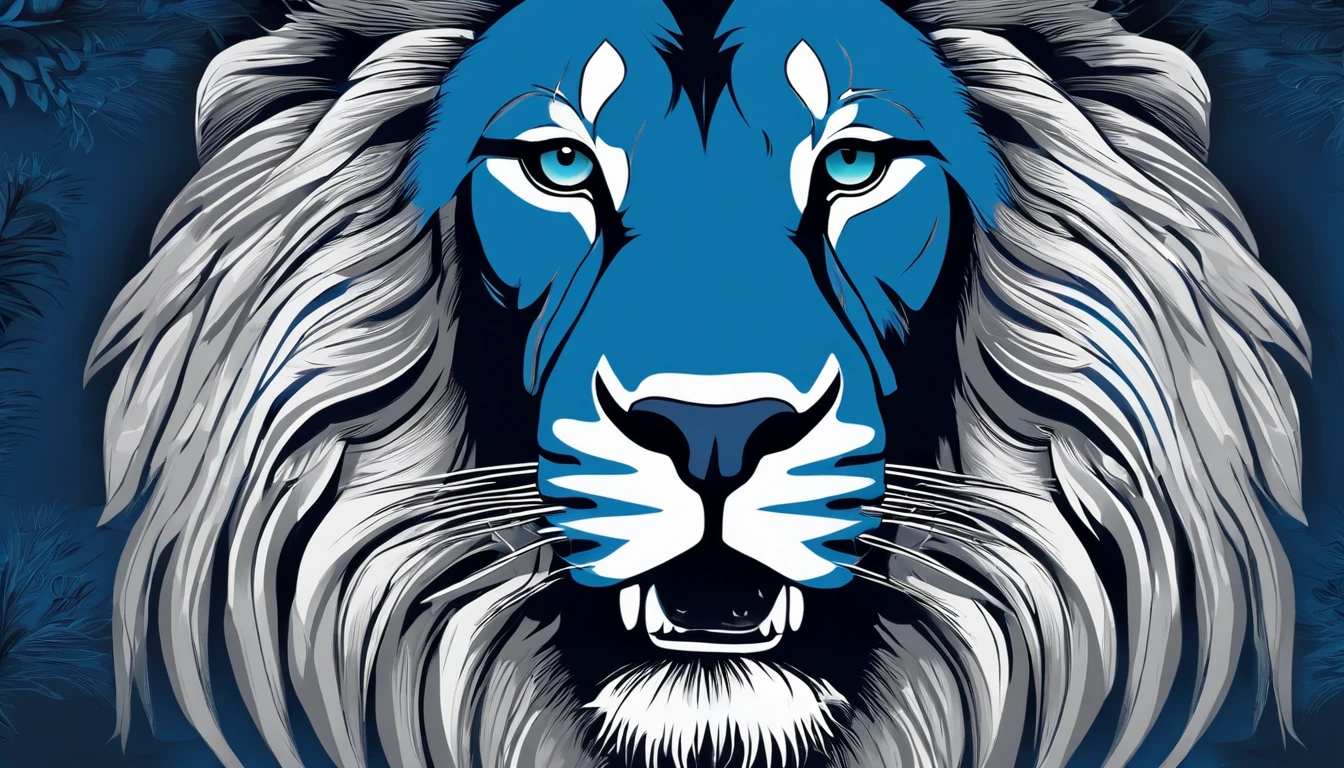a blue lion with a white mane and a black mane, roaring blue lion. majestic, lion head, 2 d full body lion, half lion, with the mane of a lion, lion, vector art, king of the jungle, blue colored, detailed vectorart, vector art style, highly detailed vector art, extremely high quality artwork, vectorial art, hd vector art