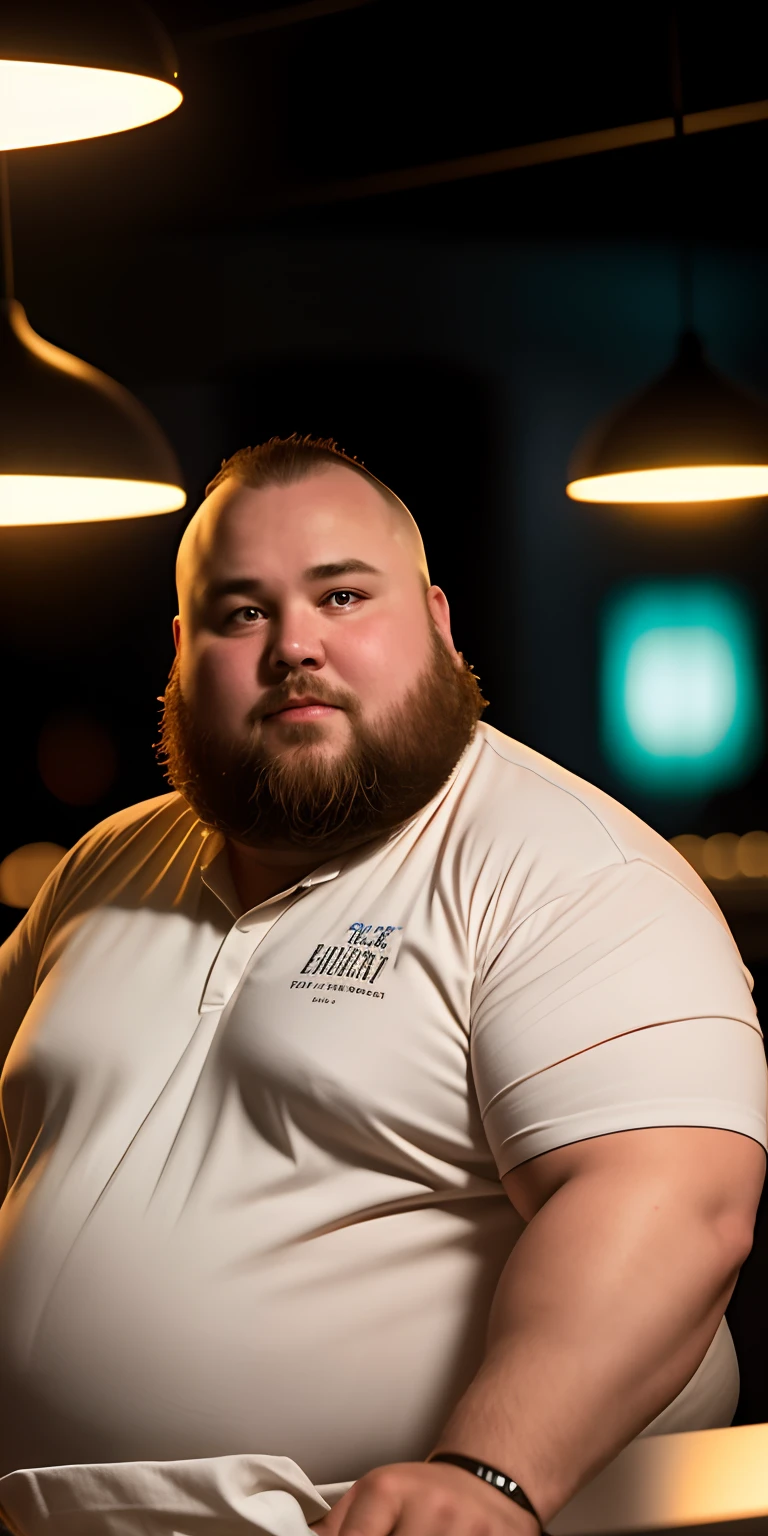 Fat European Man, avec un tee shirt sale, to the&#39;interieur d'un restaurant, ((gros, petit)), photoreallistic, photo, chef-d&#39;work, Realstic, realism, photorealism, high contrast, trendy photorealistic digital art on Artstation 8k HD high definition detail-realistic , detailded, texture de la peau, hyper detailed, realistic skin texture, armature, beste-Qualit, ultra highres, (photoreallistic : 1,4),, high resolucion, detailded, photo brute, re sharpness, par lee jeffries nikon d850 film stock photographie 4 kodak appareil photo portra 400 f1.6 Lens Rich Colors Hyper Realistic Texture Dramatic Lighting Unrealengine Trend on ArtStation Cinestill 800,