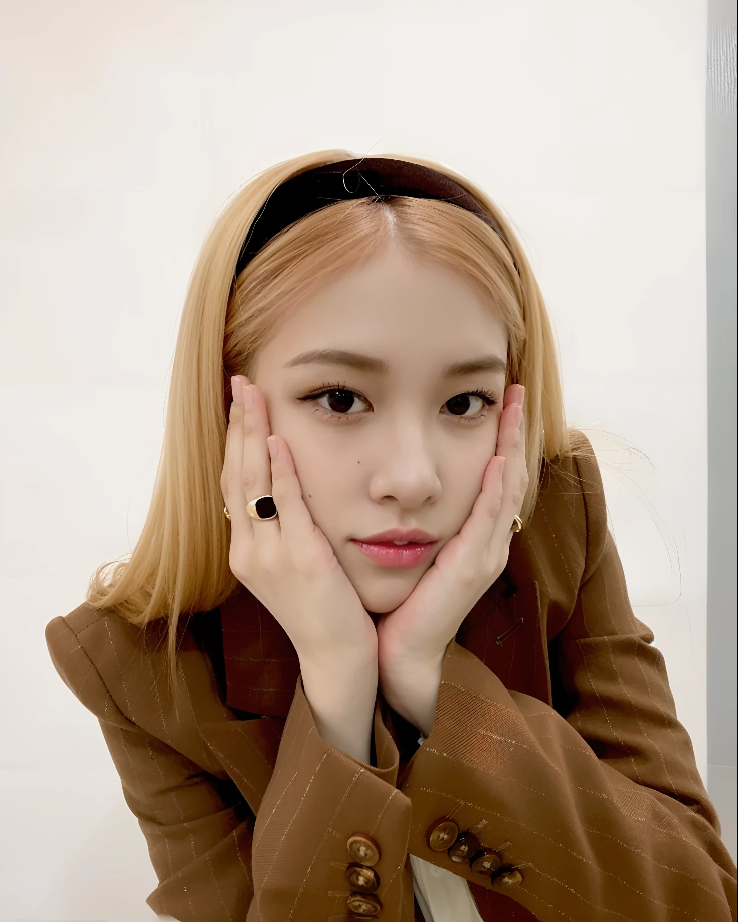Arafed woman with a brown jacket and a black headband, Parque Roseanne do Blackpink, Retrato de Jossi de Blackpink, jossi do blackpink, Kim Doyoung, Jinyoung Canela, Retrato Jisoo Blackpink, jia, Jaeyeon Nam, Heonhwa Choe, jisoo do blackpink, Jisoo do Blackpink, Dom Yunjoo, TaeJune Kim, foto de perfil headshot