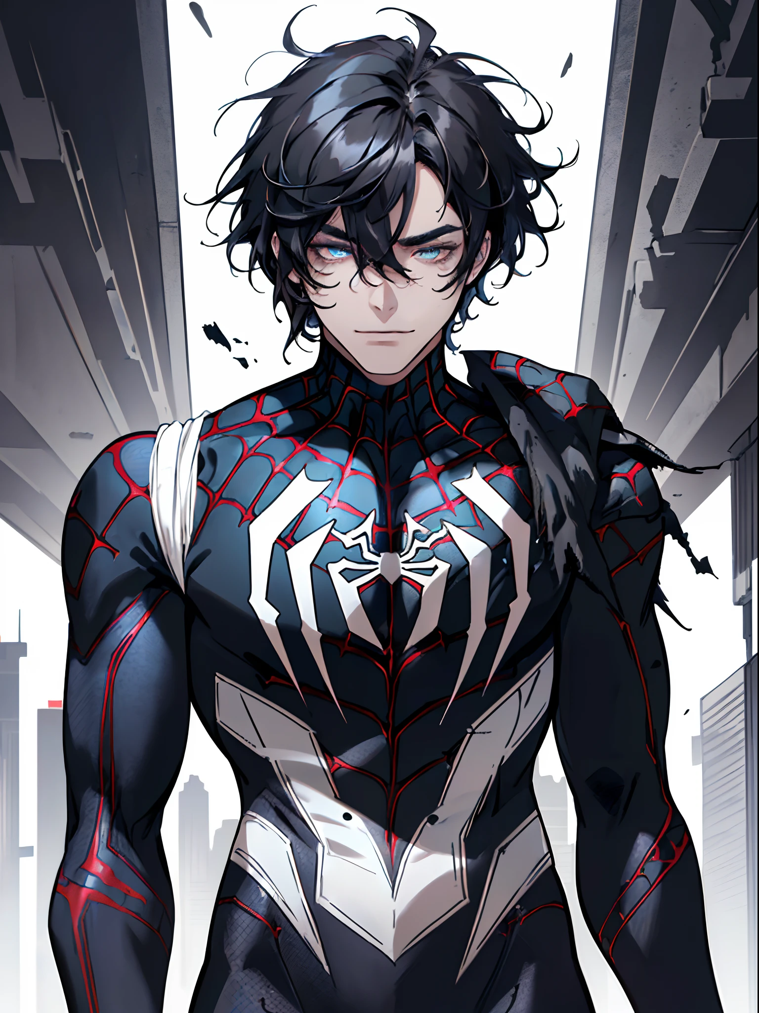 《the original god》Arataki Kazuto , male people， chest muscle， Sexy , Venom symbiote for your body, Black mucus of the body , into venom, venomize，Black bodysuit，（Cloak），Red cape，Abs，（Adult male）（（Venom possession，venom symbiote）），over-Tortoise Man，Battle damage，((Masterpiece)), ((Best quality)), Ultra detailed,((illustration)), Dynamic Angle, Detailed light, (Delicate eyes), Floating, 1boy, Male focus, Head, Clothing, Yellow eyes, necklace, tattoo, (Forehead:0.8), (ahoge:0.8), jewelry, brunette color hair,apathy，Ray， chest muscle， Sexy , Venom symbiote for your body, Black mucus of the body , （into venom）, Venom，frontage，Bust photo，White tight-fitting top，spiderman outfit，style of anime4 K， 4K anime wallpaper， Badass anime 8 K， 4 k comic wallpaper， young anime man， Anime boys， Anime wallpapers 4 k， Anime wallpaper 4K， High quality anime art style， Anime moe art style， Anime art wallpaper 8 K， Anime art wallpaper 4 K， RGB lighting，