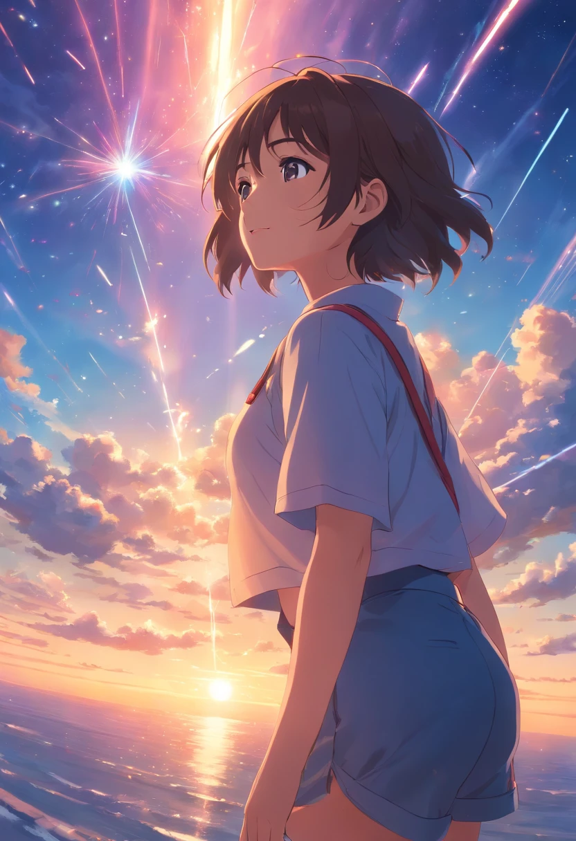 A girl standing on the beach looking at the sky - SeaArt AI