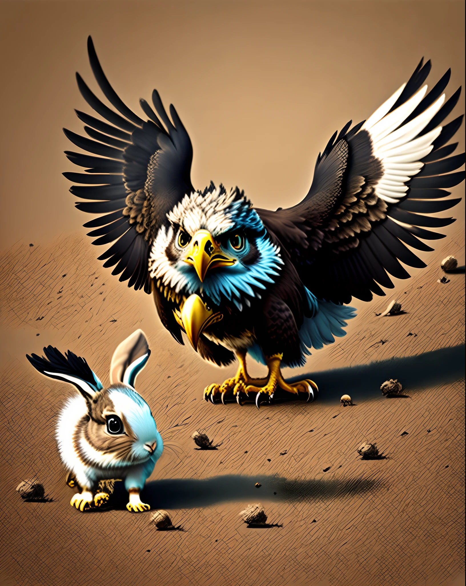 An evil EAGLE is chasing a little BUNNY RABBIT.