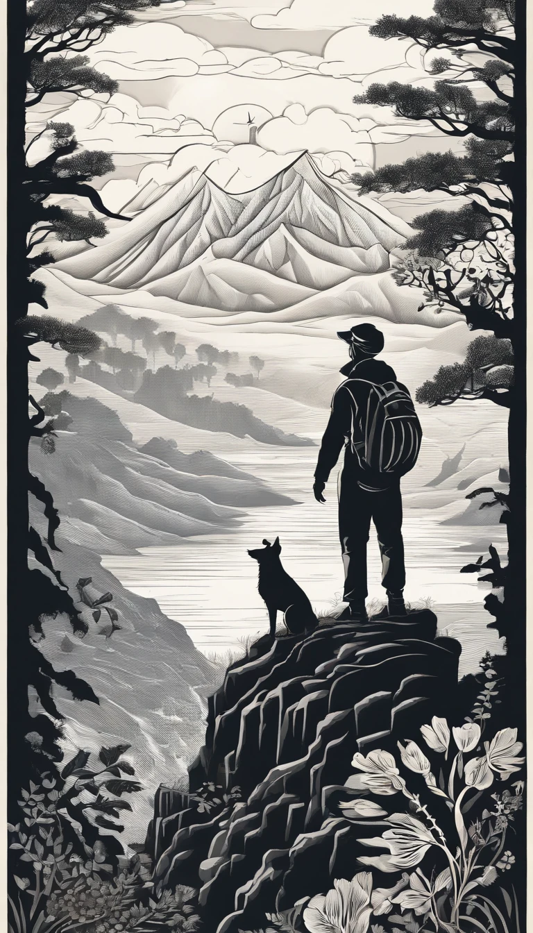 a young man stands on the edge of a cliff. He's gazing upwards toward the sky, unaware he's about to skip off a precipice into the unknown. Over his shoulder rests a modest knapsack. A white rose in his left hand. At his feet is a small white dog. The mountains behind The Fool symbolize the challenges yet to come.