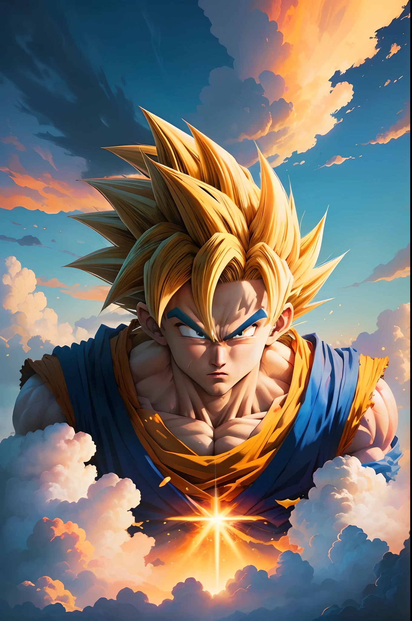 ((best quality)), ((masterpiece)), (detailed), Goku, Son Goku, Dragon Ball Super (detailed cloud landscape:1.3), (high resolution:1.2)