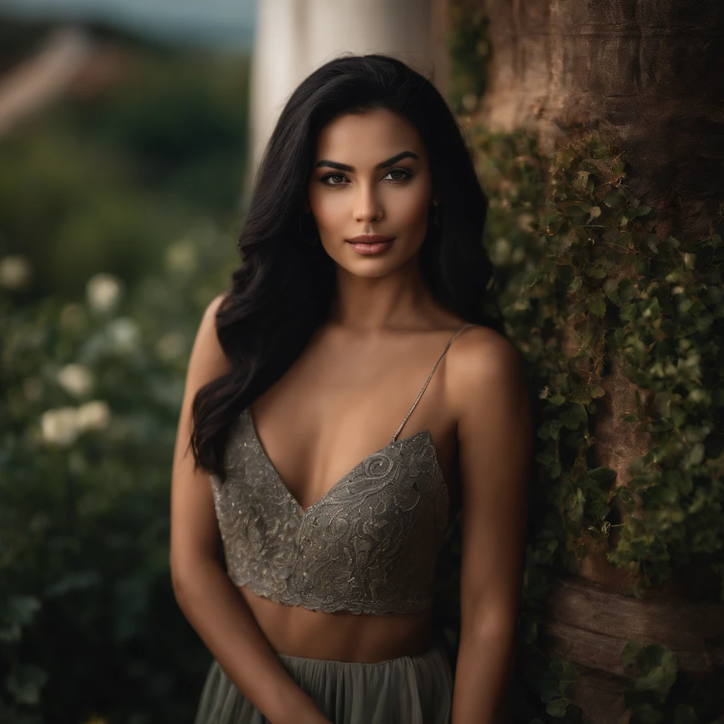 Photo of a 22-year-old young woman, (RAW), a stunning lady with (medium-length, straight black hair, meticulously straightened), medium-sized bust, ((portrait)), ((Detailed face: 1.2)), ((Elaborate facial features)), (Finely detailed skin), fair complexion, casual style, in an urban outdoor environment, (Cool tones), damp atmosphere, (masterpiece), (Perfect Proportion)(Realistic Photo)(top quality)(elaborate) Captured on a Canon EOS R5, 50mm Lens, F/2.8, HDR, (8k), (wallpaper), (cinematic lighting), (dramatic lighting), (Crisp Focus), (intricate), with a smiling face, a very beautiful woman. With style, she gazes happily at the swaying of her smooth hair, with her back turned to the camera.