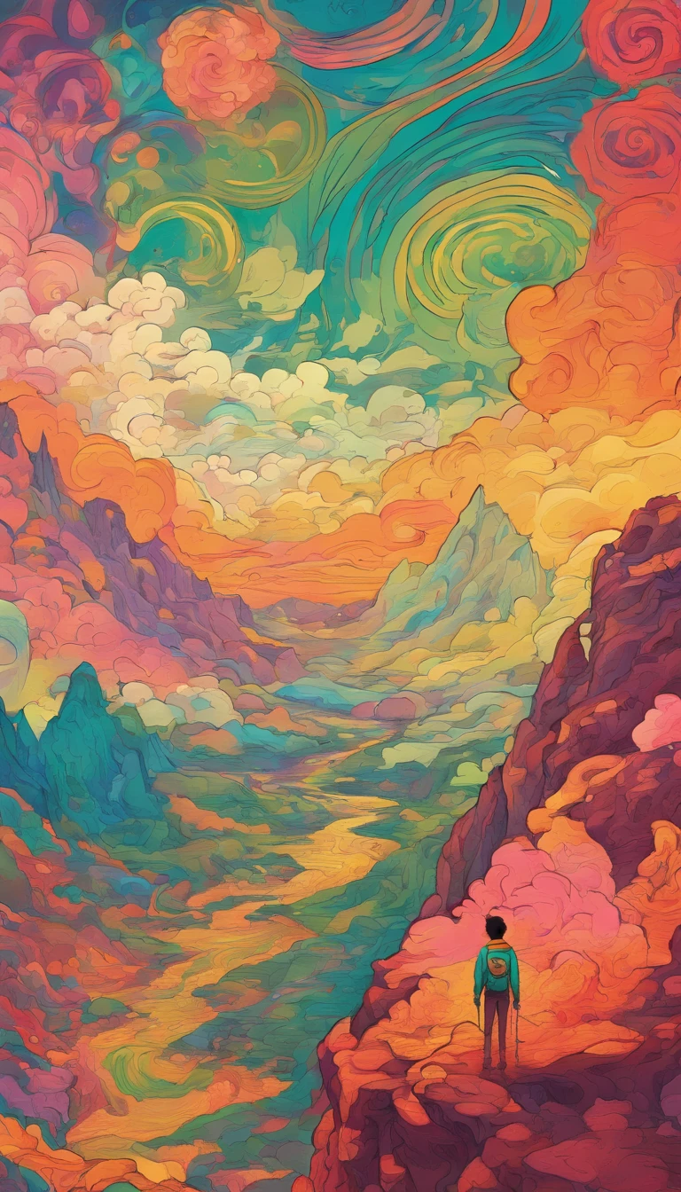 a young man stands on the edge of a cliff. He's gazing upwards toward the sky, unaware he's about to skip off a precipice into the unknown. Over his shoulder rests a modest knapsack. A white rose in his left hand. At his feet is a small white dog. The mountains behind The Fool symbolize the challenges yet to come.