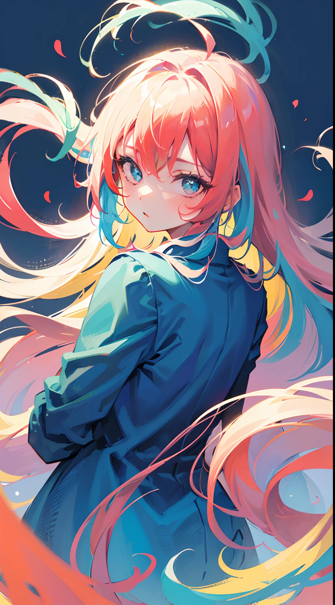 [(colourful backgrund:1.5), 1 girl, mid shot, upper body, begging expression, looking at viewer, puppy eyes