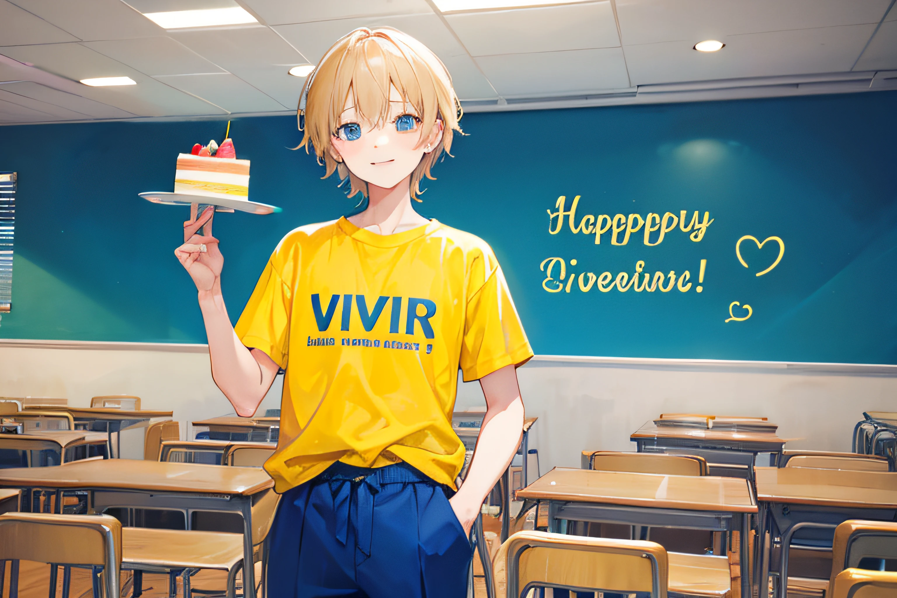 age boy with a cake in his hand