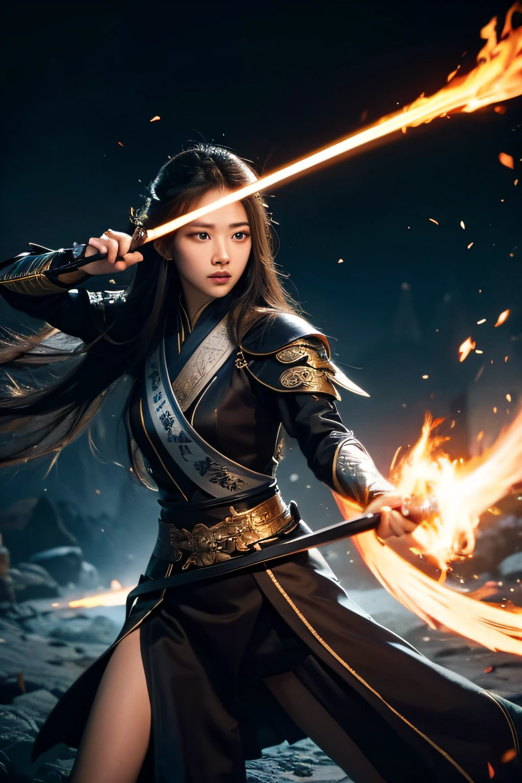 quadratic element、swordsman、long whitr hair、apathy、independence、agility、mistic、powerful、ember