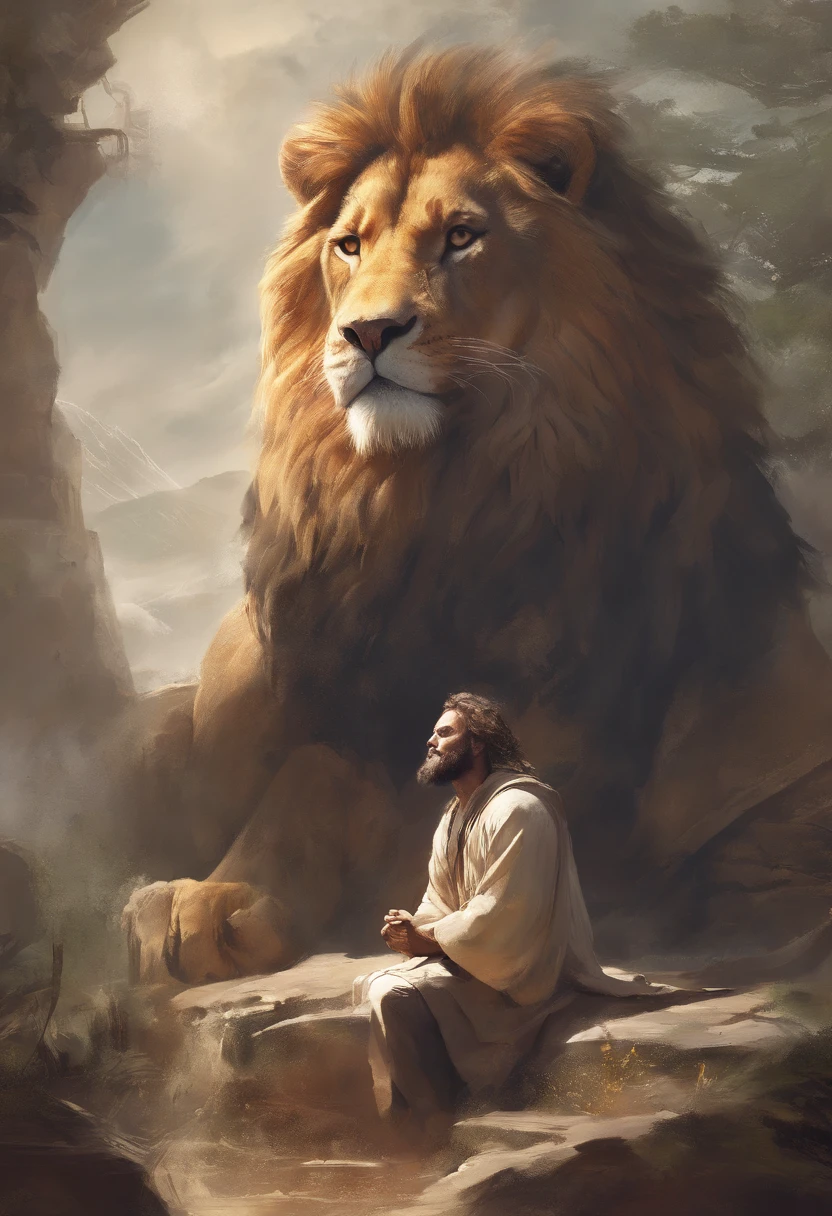 closeup on Noah next to the ark, Dark sky and many animals around the ark, ultrarrealista | |