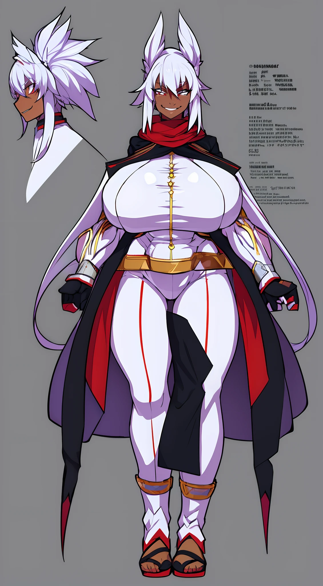 muscle girl,medium breast,, tall female, ,pants, solo focus, 1character, portrait full body,dark skinned female, , vest, coat, walking, medieval clothing, long hair, ,, open mouth smile, revealing cloths, , , berserker, warrior,, full body, walking,, ,flipflops, red eyes, sentai heroine, white bodysuit, silver hair, refsheet, smile, drop shadow, anaglyph, stereogram, tachi-e, pov, atmospheric perspective, Gothic art, Romanticism, rococo style, 8k, super detail, ccurate, best quality, UHD, retina, anatomically correct, super detail, high quality, best quality, highres, award winning, high details, textured skin, masterpiece, ccurate, 1080P, HD, 4K, 8k, 16k, anime style Waiting to start