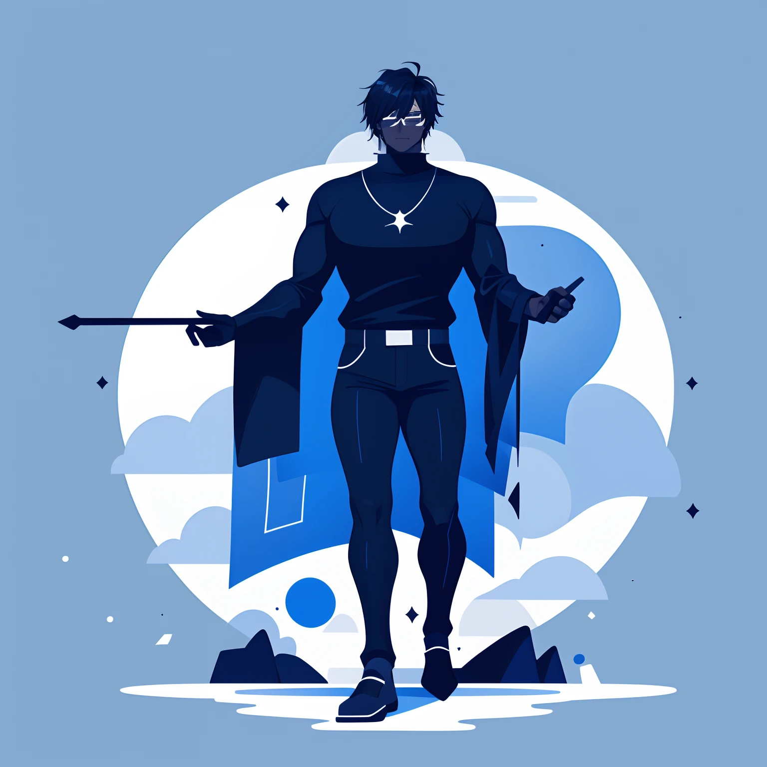 Zayden has dark skin that glows slightly in the moonlight, almost as if he's made of moonbeams. He has messy black hair that falls in his face, which he usually tucks behind his glasses. His eyes are a bright, vibrant blue, reflecting the moon's glow. He's quite tall, towering over most of his peers, and has an imposing yet friendly presence. He's often seen wearing a black sweater with a silver scarab beetle on the front, which is his house symbol for Gryffindor.