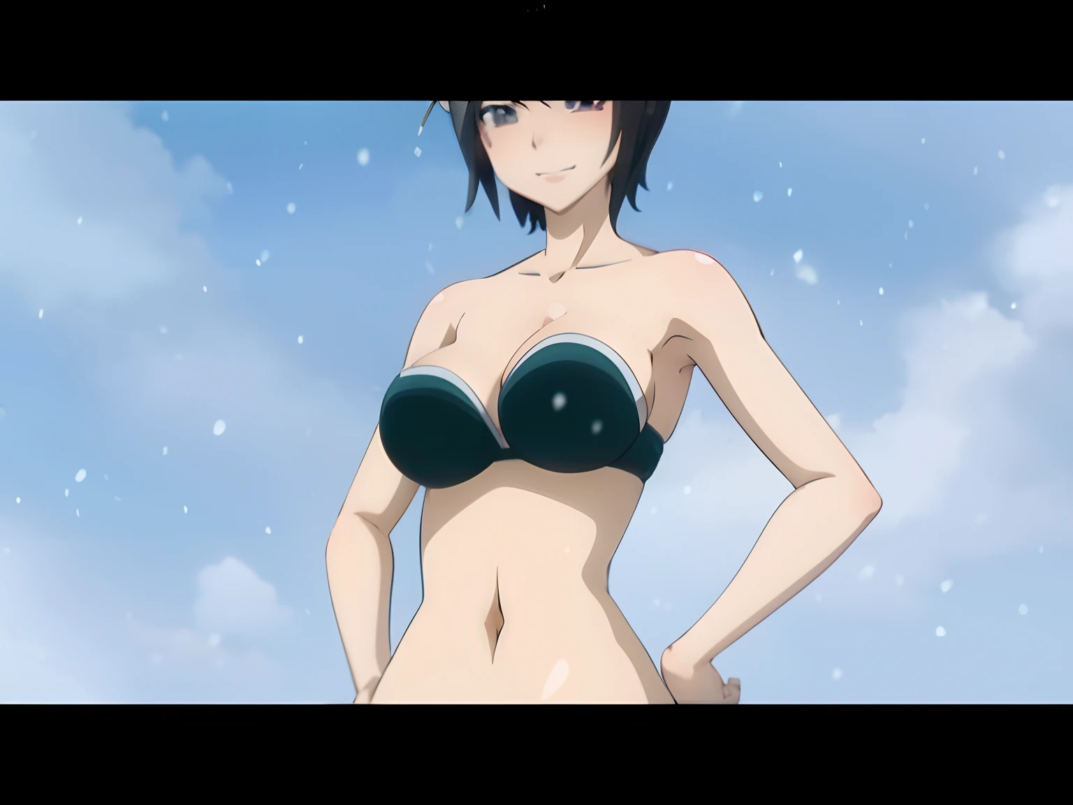 anime girl in a bikini posing in the snow, fubuki, inspired by Kusumi Morikage, seductive anime girl, anime screencap, tatsumaki from one punch man, anime screencaps, anime girl named lucy, noire moody scene, anime movie screenshot, anime still frame, mayuri shiina