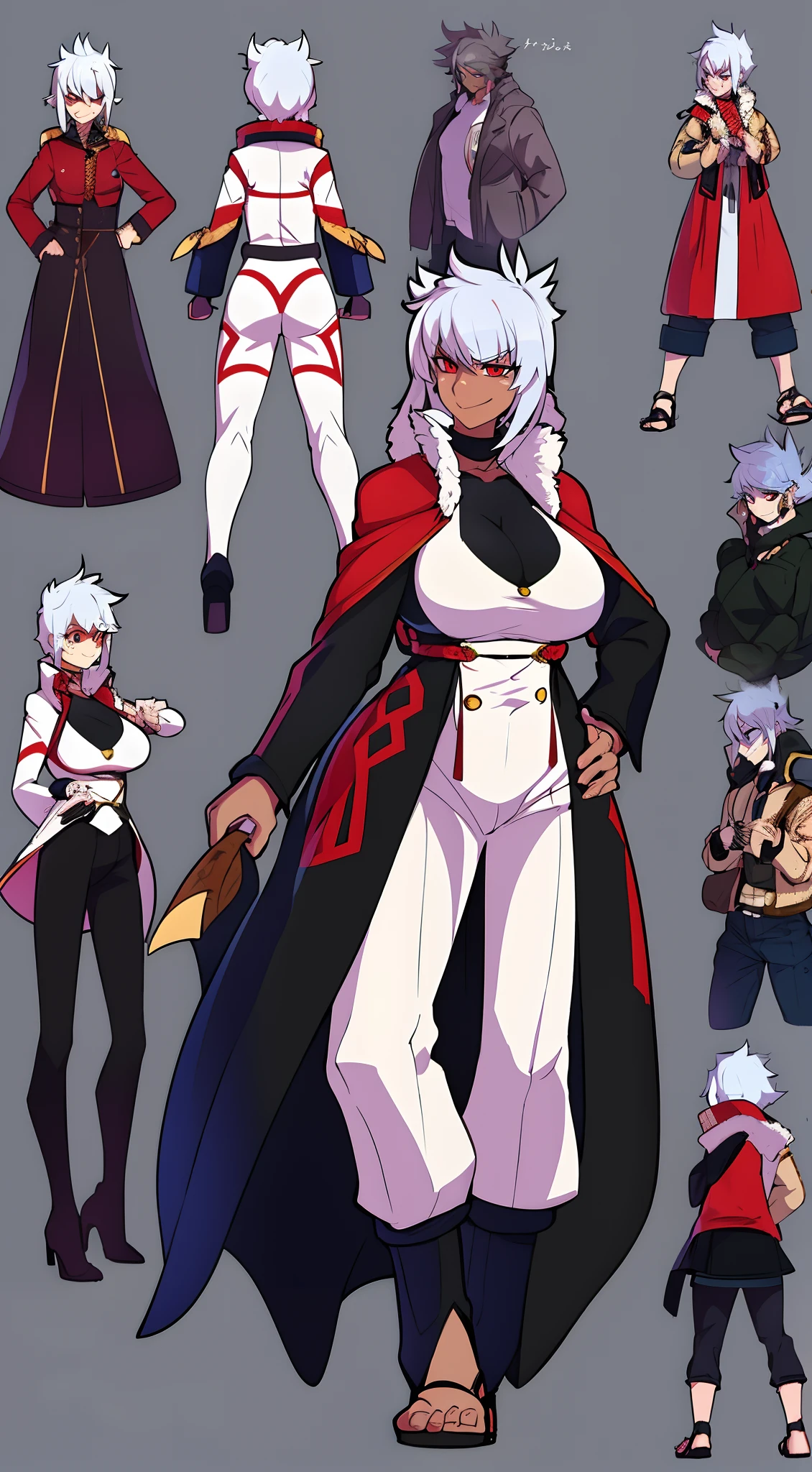 muscle girl,medium breast,, tall female, ,pants, solo focus, 1character, portrait full body,dark skinned female, , vest, coat, walking, medieval clothing, long hair, ,, open mouth smile, revealing cloths, , , berserker, warrior,, full body, walking,, ,flipflops, red eyes, sentai heroine, white bodysuit, silver hair, refsheet, smile, drop shadow, anaglyph, stereogram, tachi-e, pov, atmospheric perspective, Gothic art, Romanticism, rococo style, 8k, super detail, ccurate, best quality, UHD, retina, anatomically correct, super detail, high quality, best quality, highres, award winning, high details, textured skin, masterpiece, ccurate, 1080P, HD, 4K, 8k, 16k, anime style Waiting to start