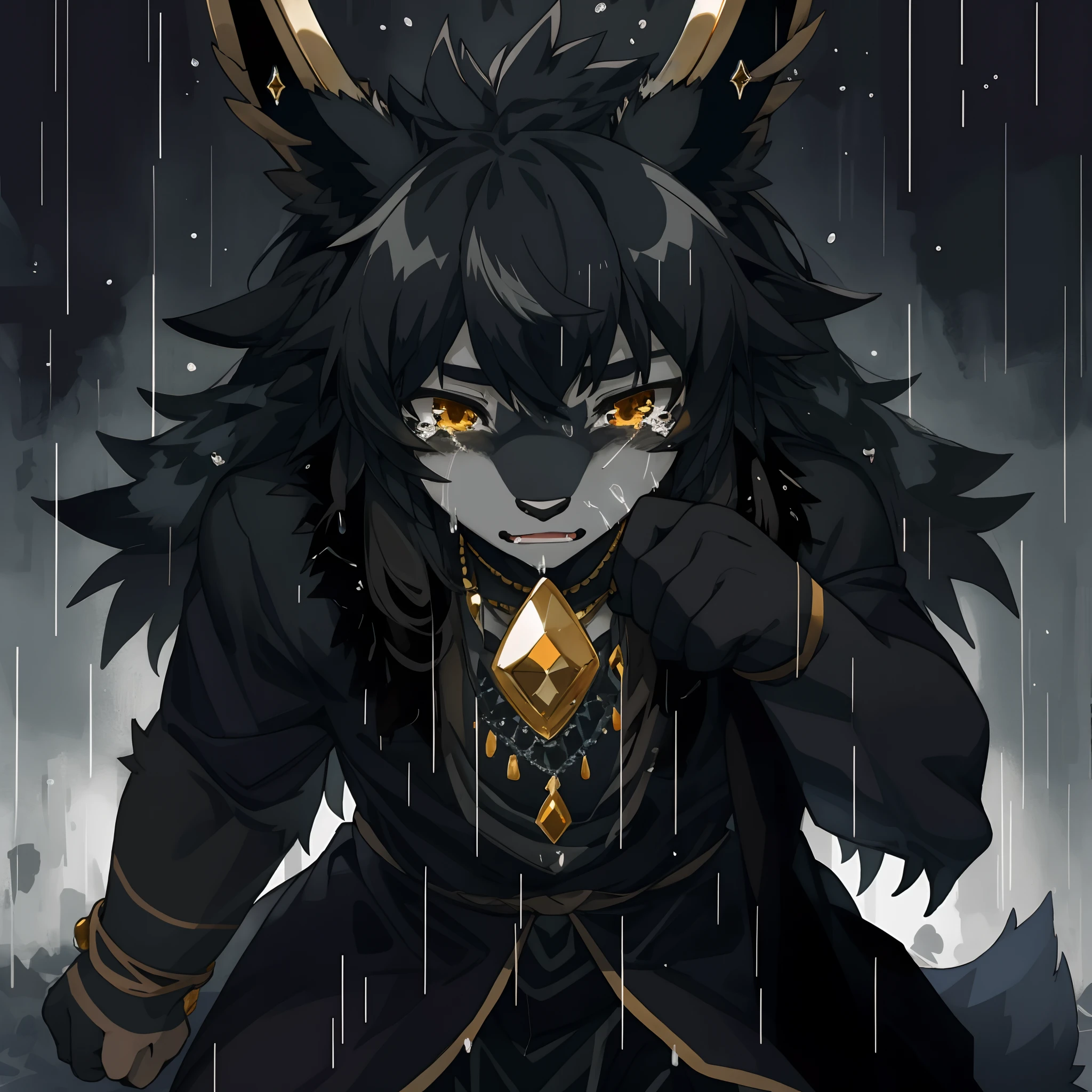 cover_page, Darkness with diamonds falling like rain, Beastmen whose tears become jewels, Express your grief with your whole body, kemono, furry,