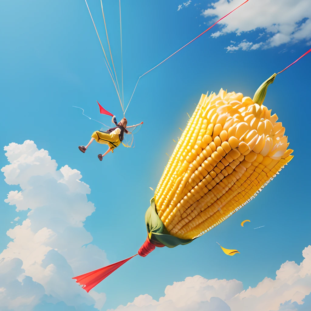 An ear of corn flying a kite