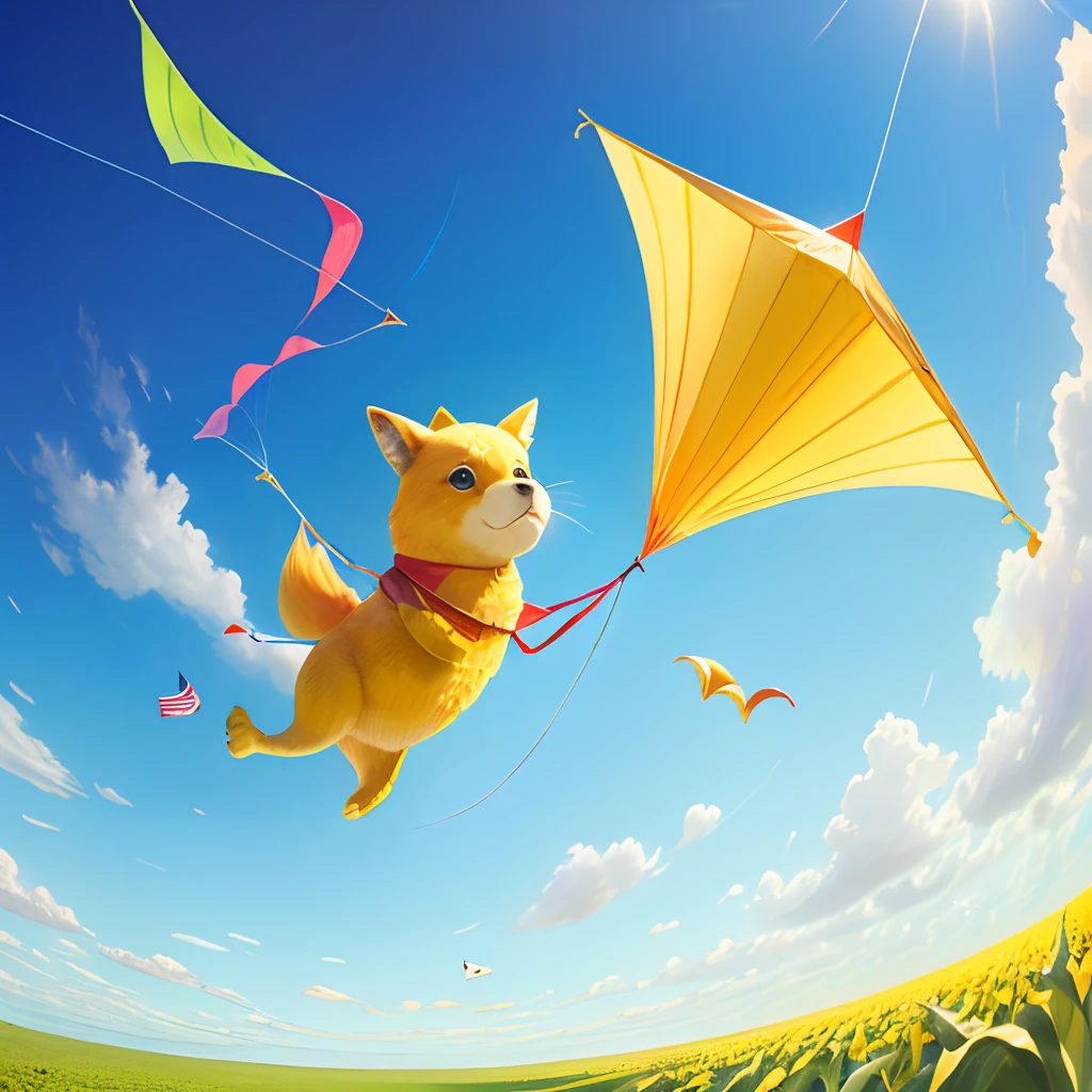 An ear of corn flying a kite