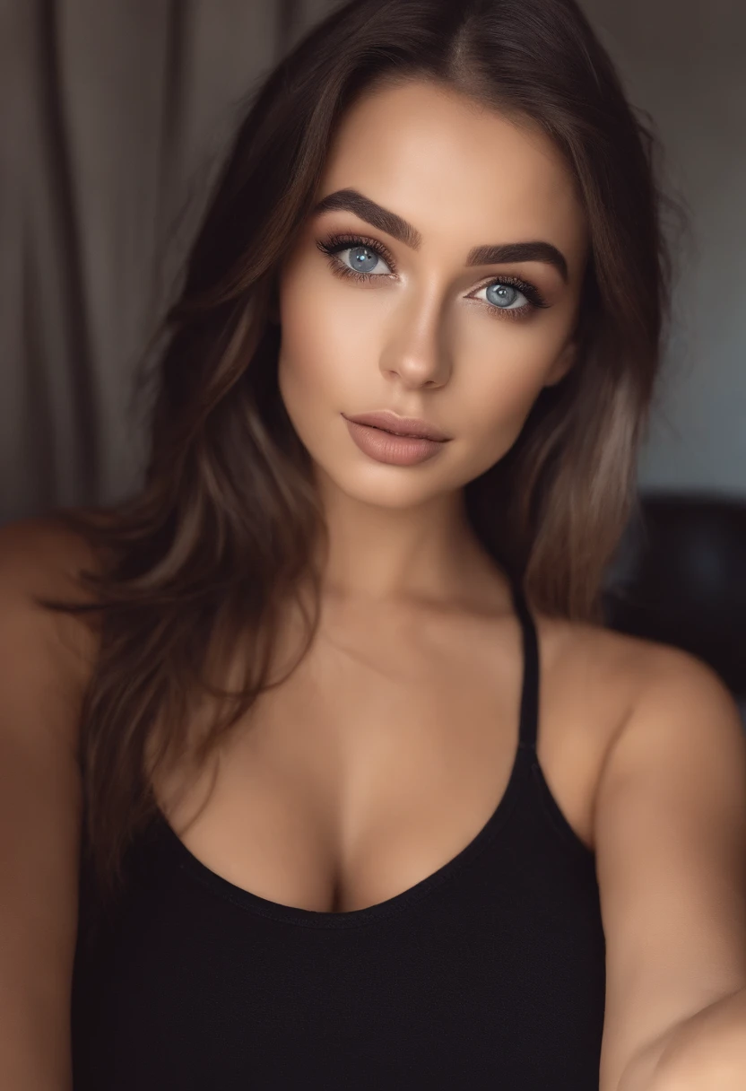 Femme arafed avec short noir et debardeur blanc, fille sexy aux yeux bruns, Portrait Sophie Mudd, cheveux bruns et grands yeux, selfie of a young woman, Yeux de chambre, Violet Myers, sans maquillage, maquillage naturel, turn to look at the camera, Visage avec Artgram, Maquillage subtil, Superbe photo du corps entier, dans la chambre, cul sexy, fesses mignonnes