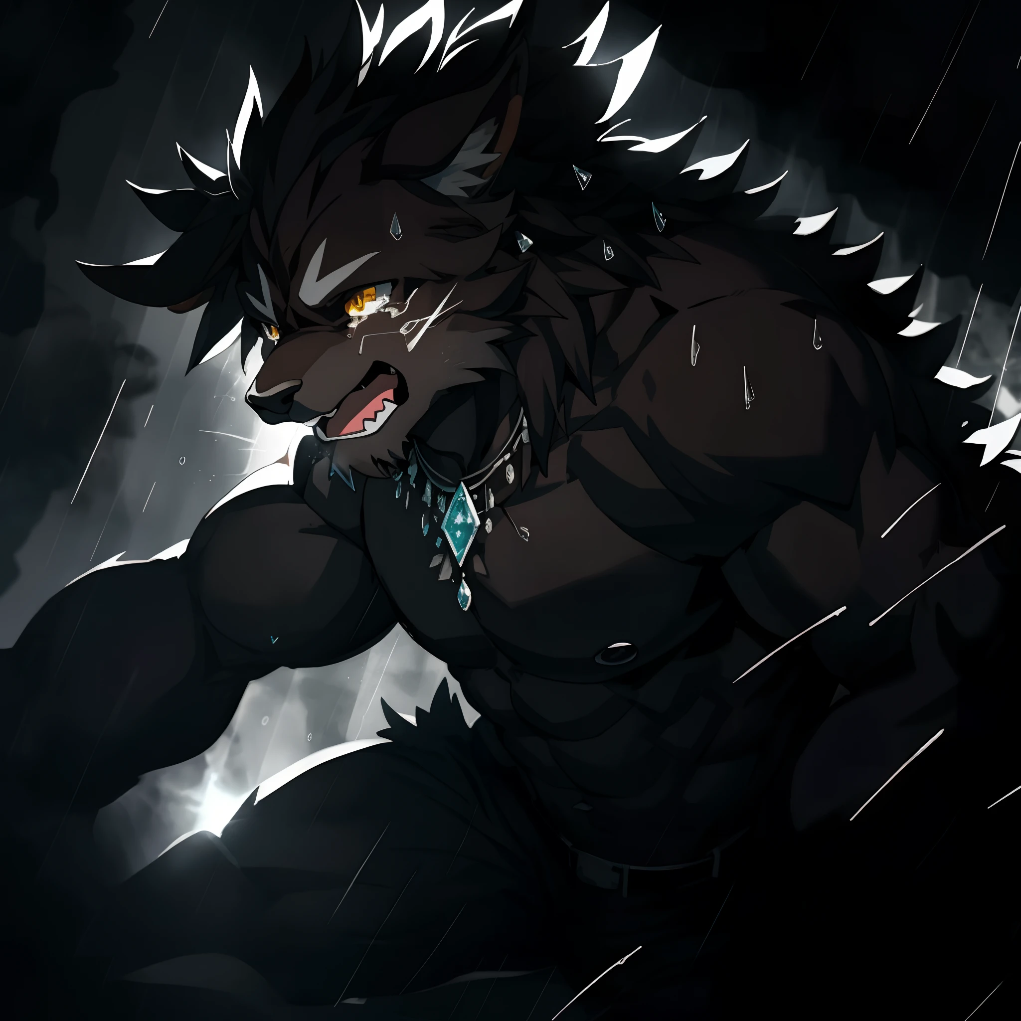 cover_page, Darkness with diamonds falling like rain, Beastmen whose tears become jewels, Express your grief with your whole body, kemono, furry, dynamic lighting, deep shadow, cinematic angle,